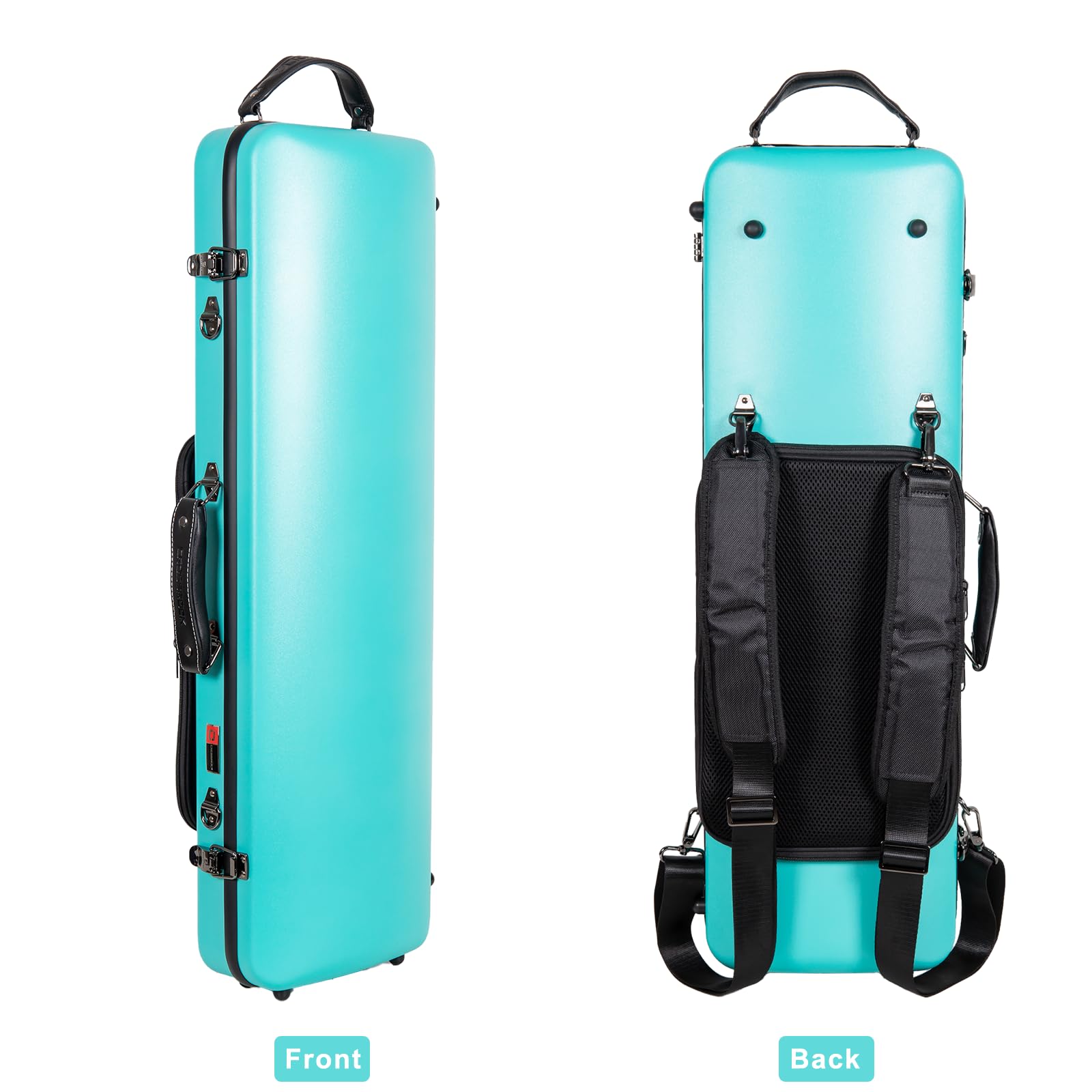 Crossrock Poly Carbon Oblong Violin Case For 4/4 Full-Size | Matte Mint Blue Finish, Hygrometer, Music Pouch, Accessory Storage