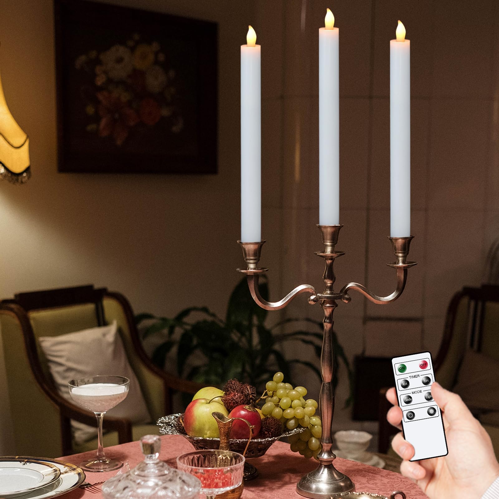 Dromance White Flameless Taper Candles With Remote And Timer 6 Pack Battery Operated Led Flickering Taper Candles Real Wax Dimma