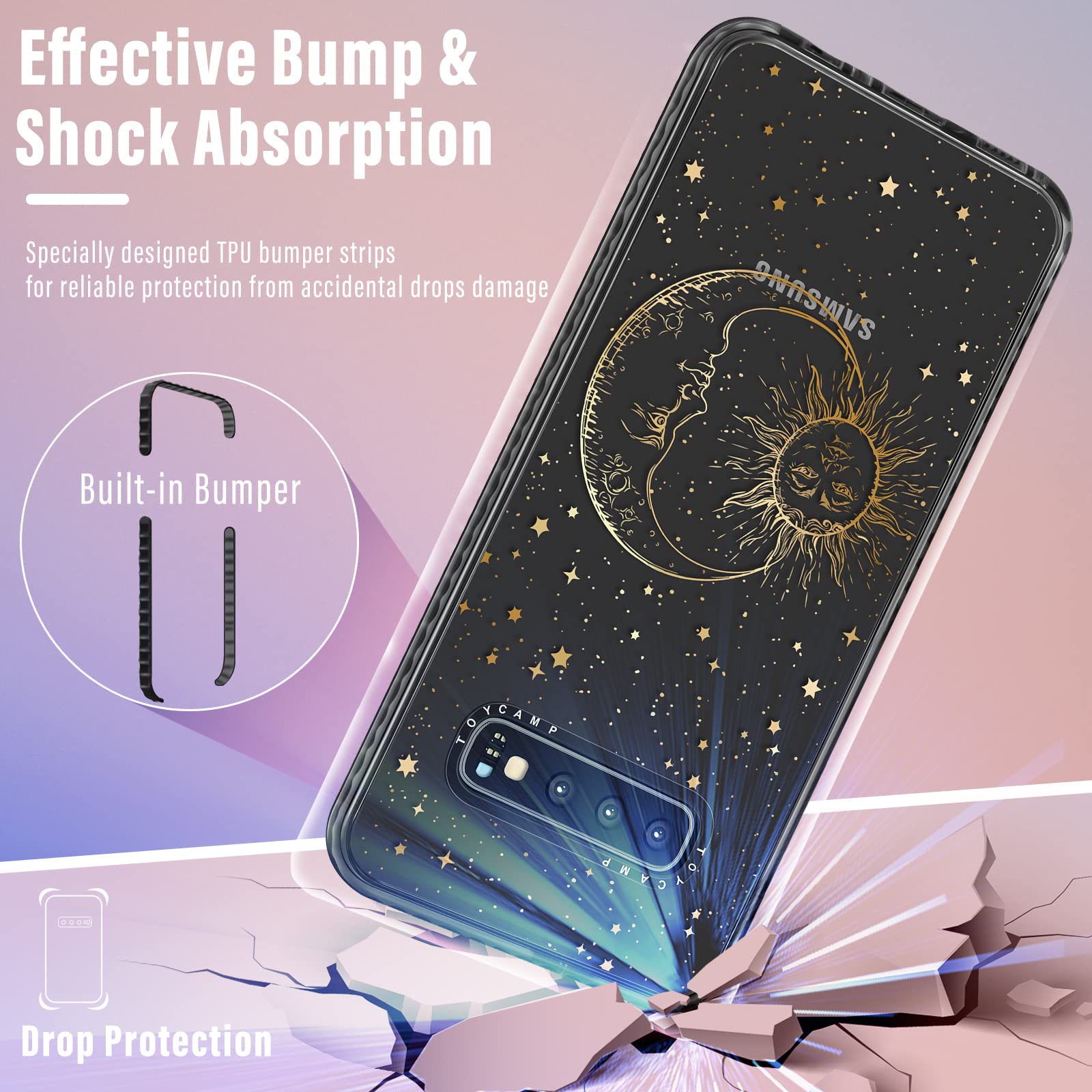 Toycamp For Samsung Galaxy S10 Plus Case, Cute Funny Sun Moon Star Design For Women Girls Boys Teens For Galaxy S10 Plus Cases,