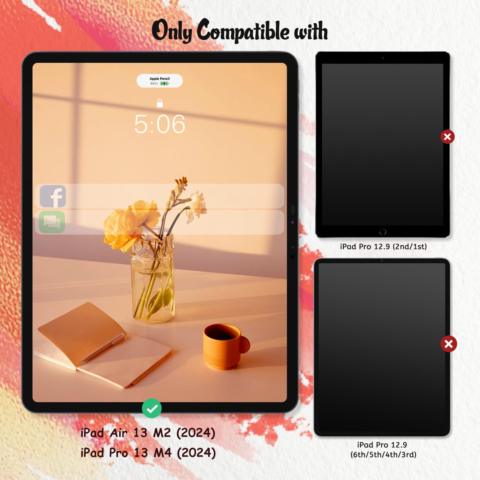 Kct 2Nd Papernano Screen Protector Compatible With Ipad Air 13 Inch (M3 2025)& (M2 2024)/ Ipad Pro 13 Inch (M4 2024), Paper Nano Texture Film For Drawing, Nib Friendly, Touch Sensitivity 2 Pack