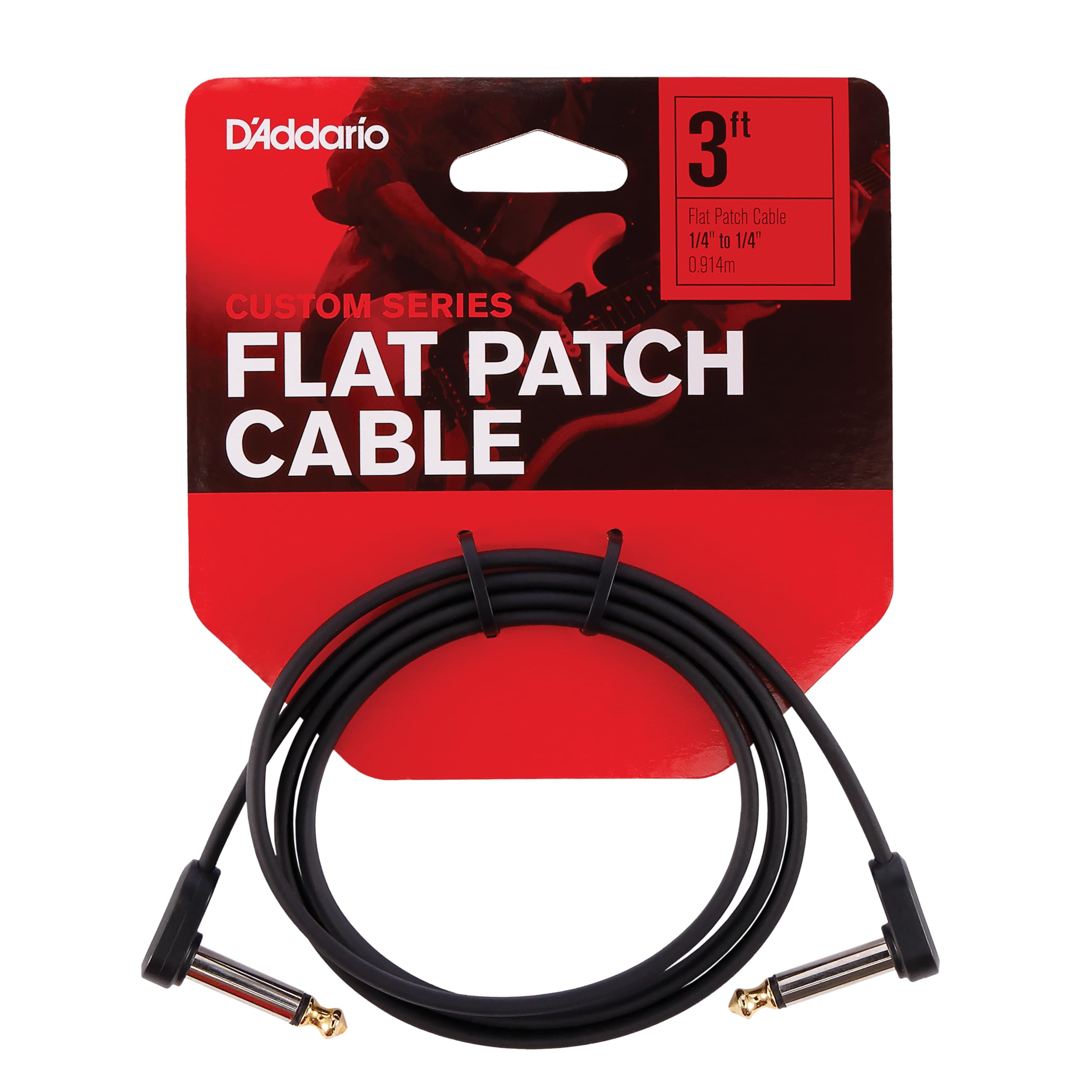 D'Addario Accessories Guitar Patch Cable   Pedalboard Cable   Custom Series   Geo Tip Plugs   3 Ft   Right Angle Ends