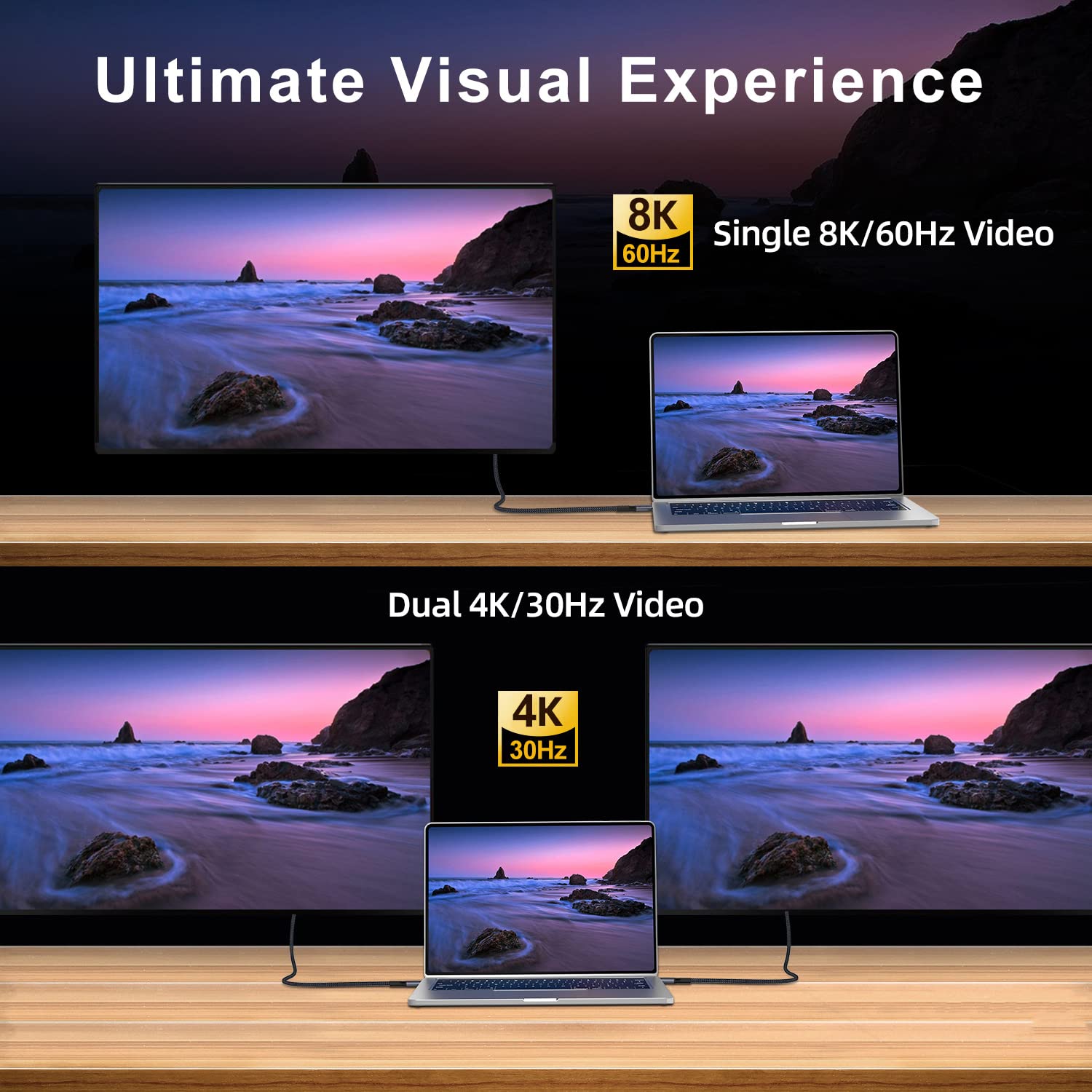 240W Thunderbolt 4 Cable 6.6Ft Usb C Thunderbolt 4 Cable Monitor Cable Supports 40Gbps Data Transfer And Single 8K/Dual 4K Video