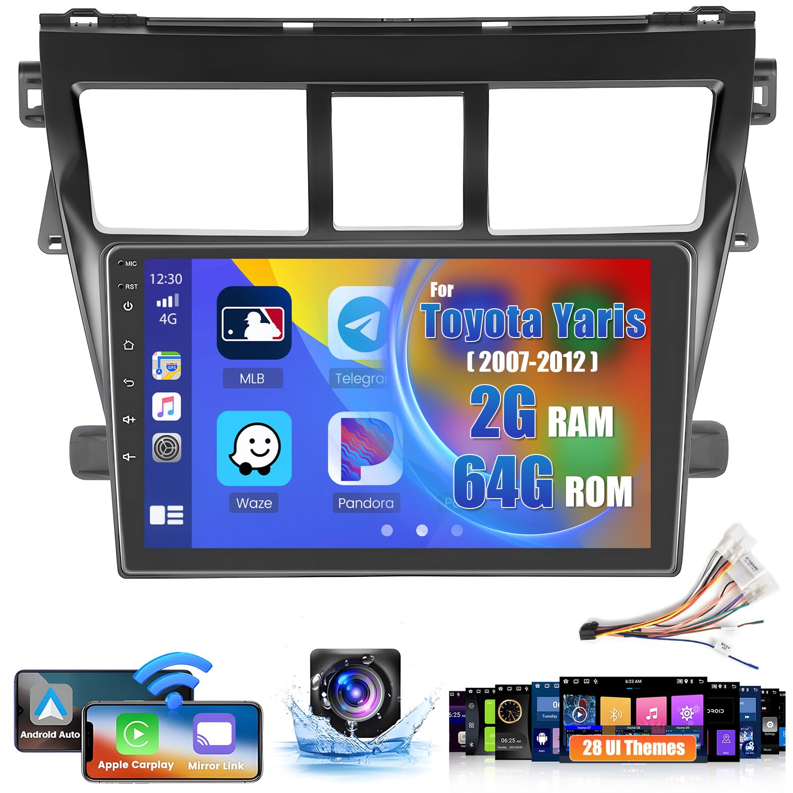 Roinvou [2G+64G] Car Radio For Toyota Yaris Vios 2007 2012 With Wireless Carplay/Android Auto, 9 Inch Android 13 Ips Touch Scree