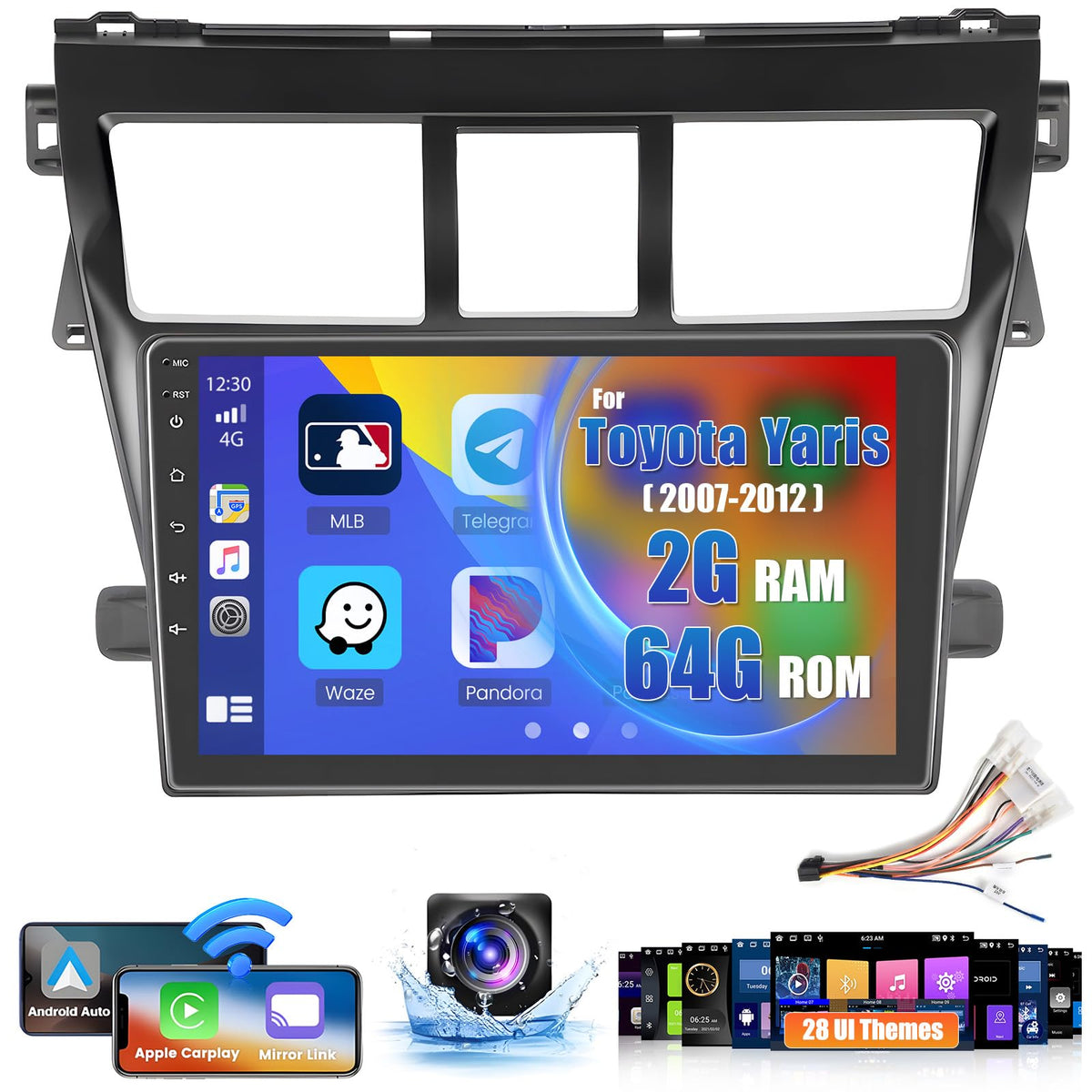Roinvou [2G+64G] Car Radio For Toyota Yaris Vios 2007 2012 With Wireless Carplay/Android Auto, 9 Inch Android 13 Ips Touch Scree
