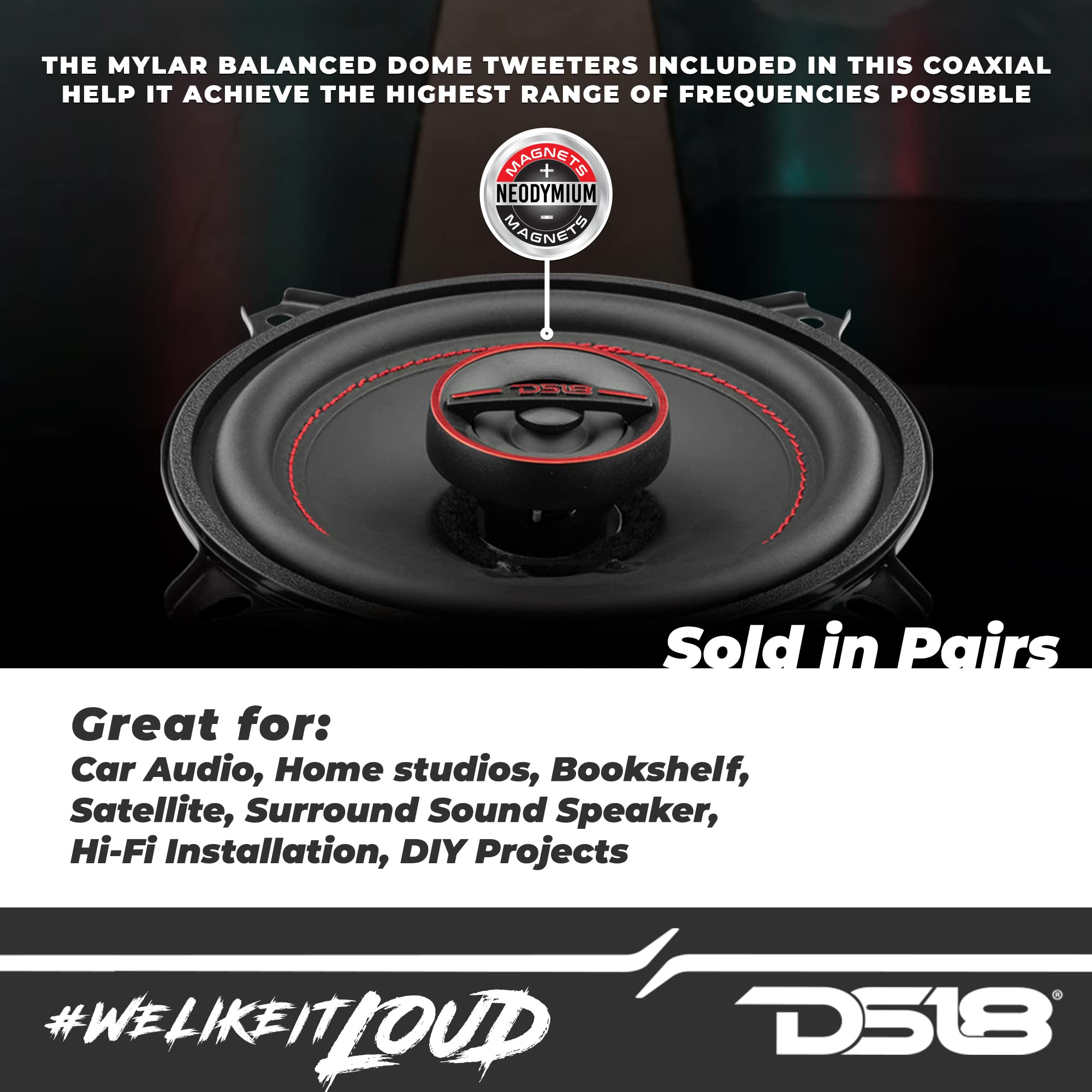 Ds18 G5.25Xi Gen-X Car Audio 5.25 2-Way Coaxial Speakers 135 Watts Max 4-Ohm - 5.25 Inches Full Range Speakers With Dome Tweeter