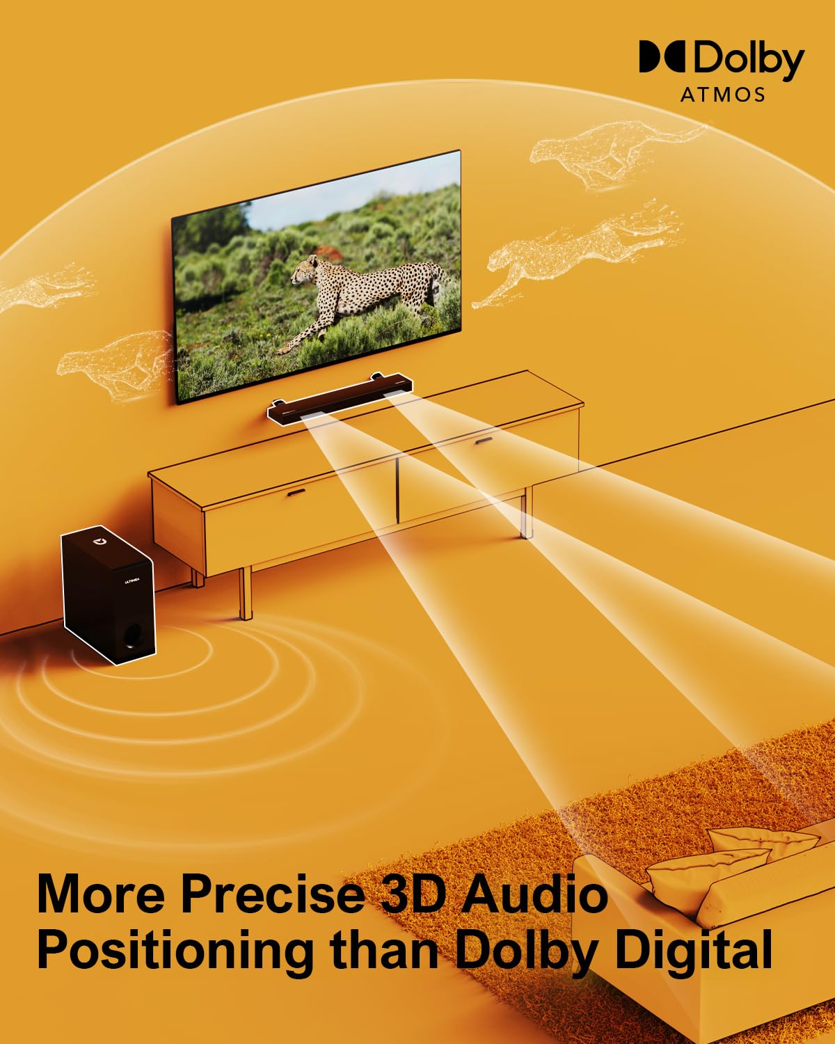 Ultimea Sound Bars For Smart Tv With Dolby Atmos, 3D Surround Sound System For Tv Speakers, 2.1 Soundbar For Tv With Subwoofer,