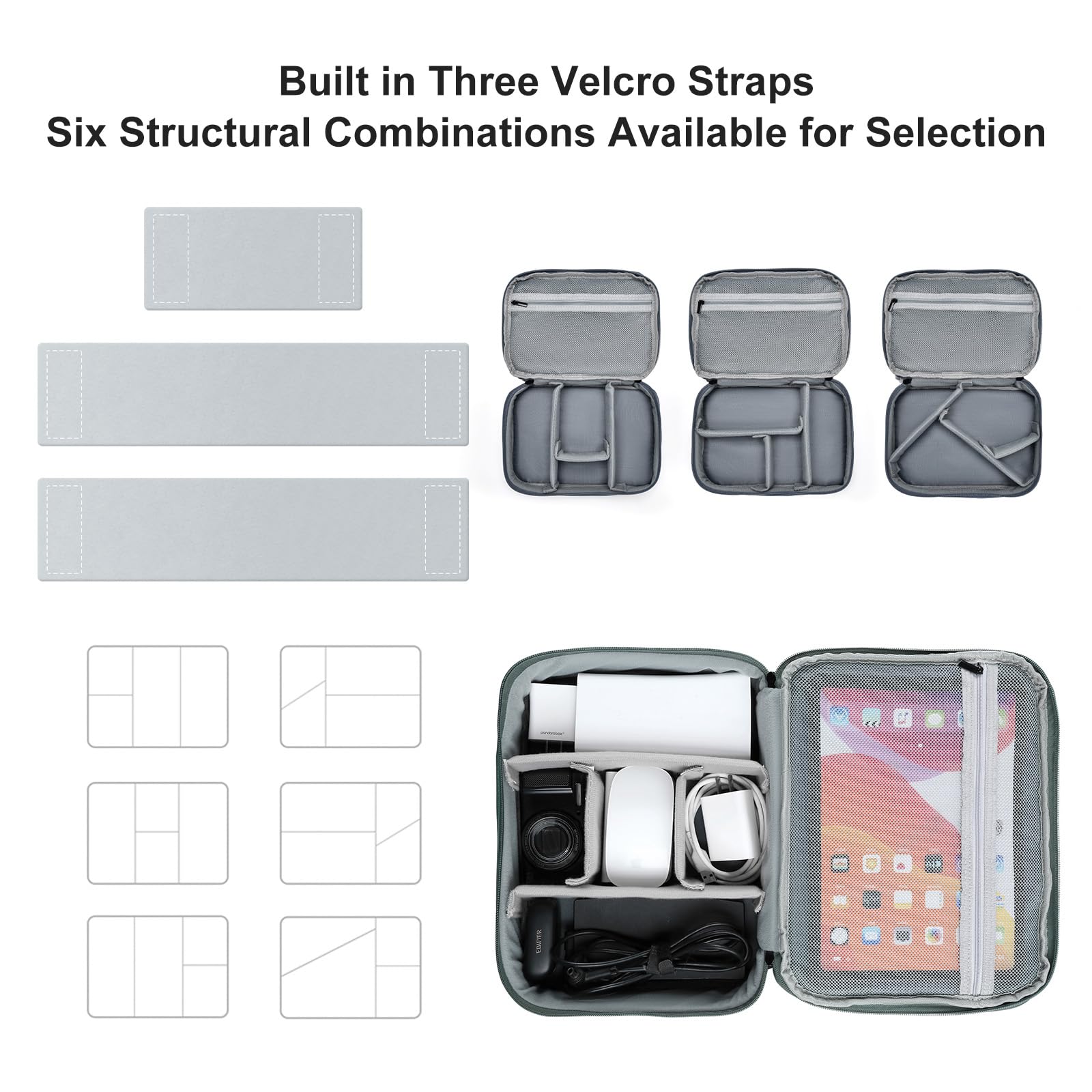 Miloocul Large Capacity Electronics Accessories Organizer Travel Case With Adjustable Divider Waterproof Leather Cord Organizer