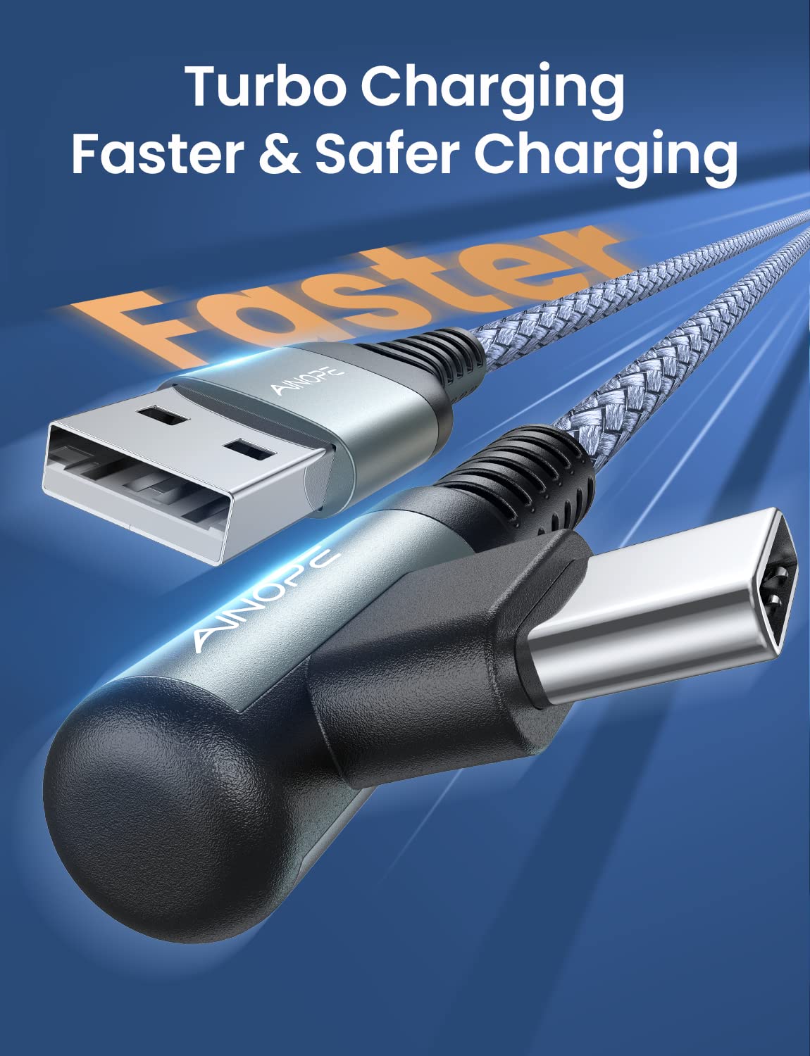 Ainope Usb C Cable 5 Pack [10/6.6/6.6/3.3/1.6Ft] 3.1A Type C Charger Fast Charging Cable Right Angle, Nylon Braided Usb Type C C