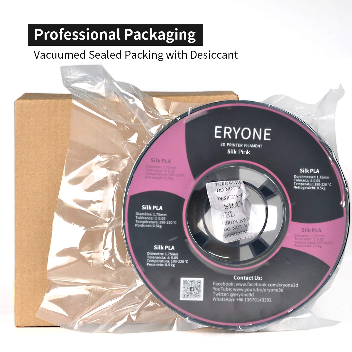 Eryone Silk Pla Filament For 3D Printer, 1.75Mm +/  0.03Mm, 1Kg (2.1Lbs)/Spool, Silk Pink