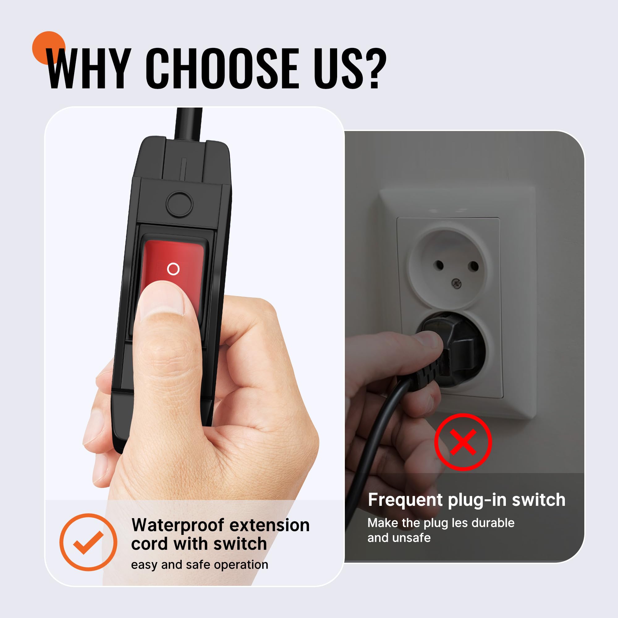 Joinfworld 2 Ft Extension Cord With Switch Outdoor 14Awg 3 Prong Switched Extension Cord 15A 125V Waterproof Lighted Extension C