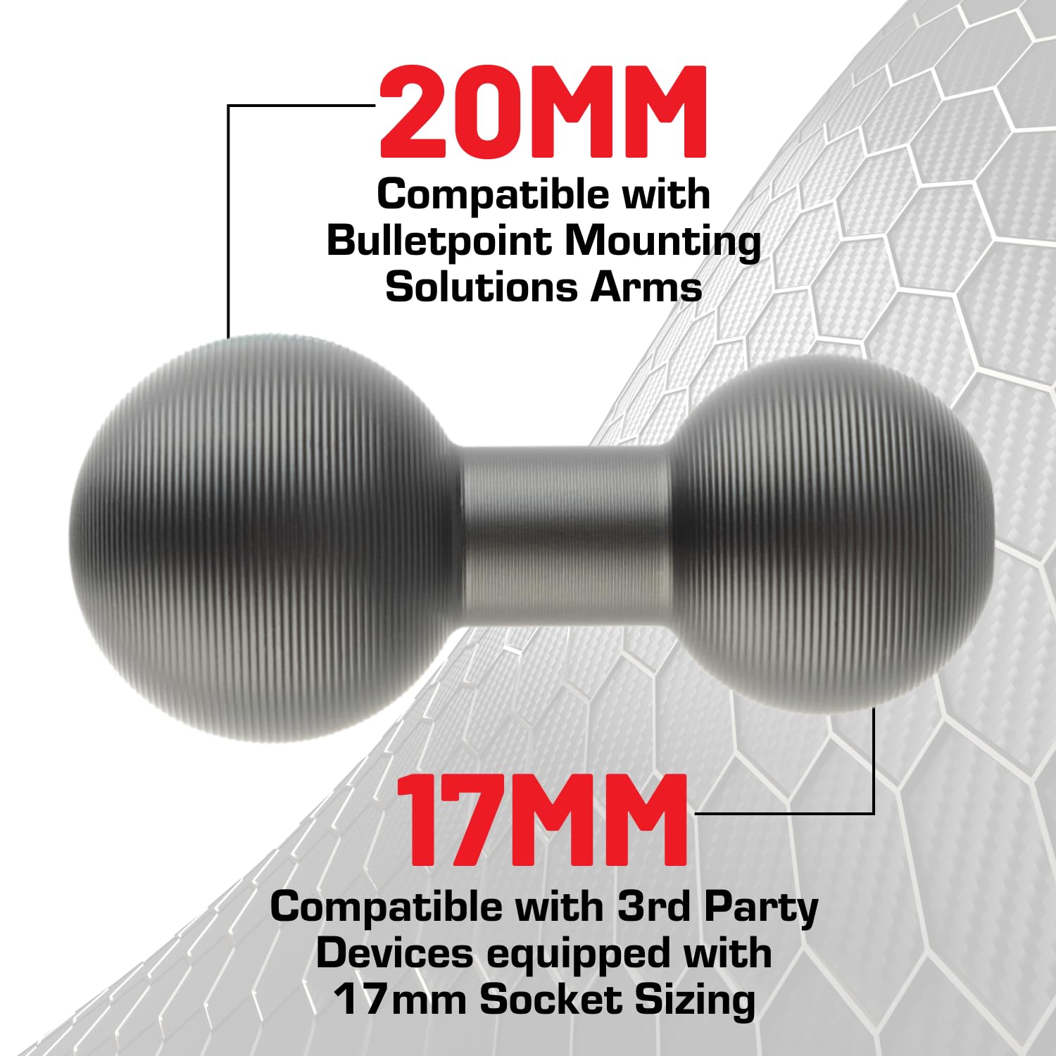 Bulletpoint Aluminum 20Mm Ball To 17Mm Ball Mount Extension Connector For Mounting Arms Compatible With Garmin & Other Gps Devic