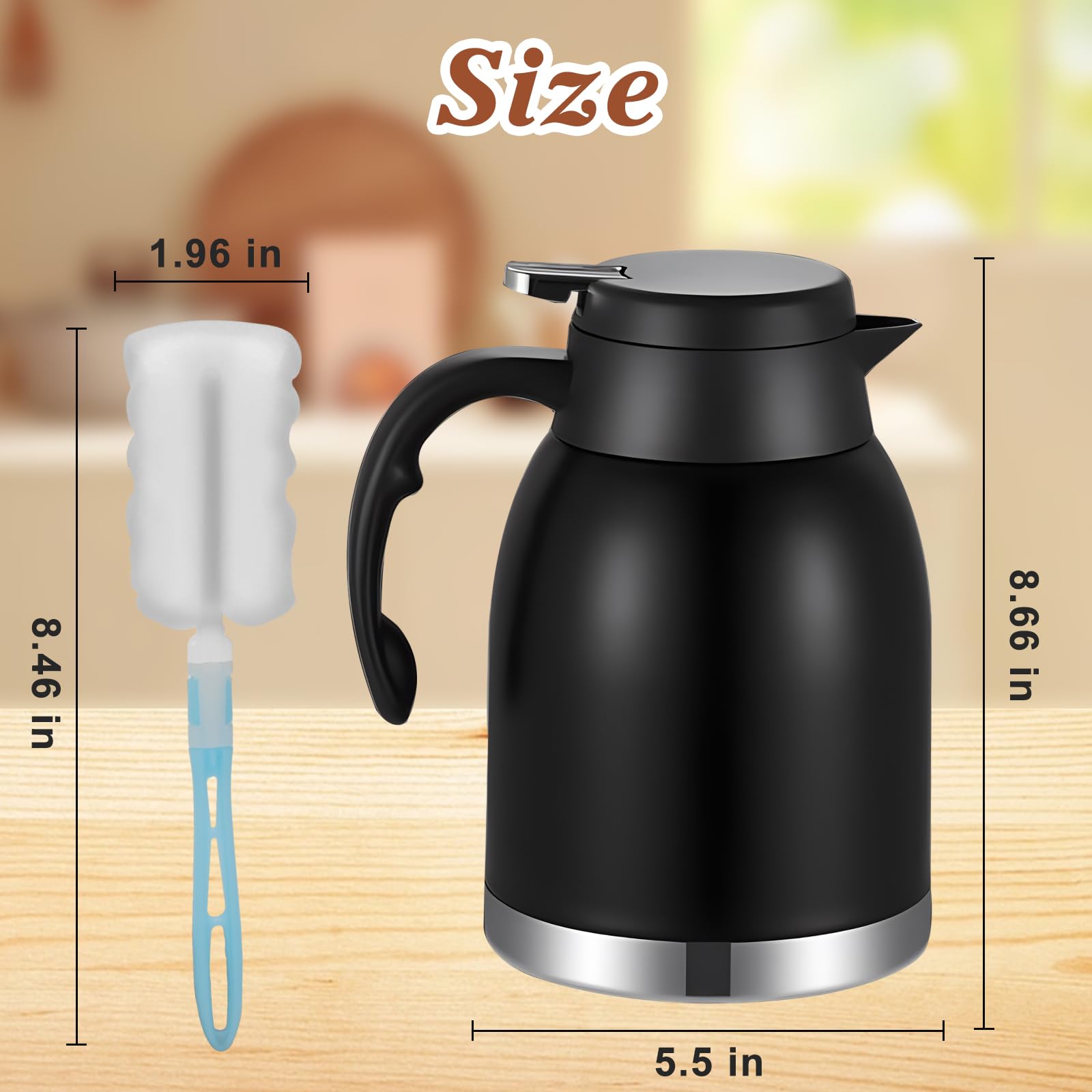 Thermal Coffee Carafe Dispenser, 54Oz Stainless Steel Double Wall Unbreakable Vacuum Thermos Flask 1.6L Water Tea Pot Pitcher Fo