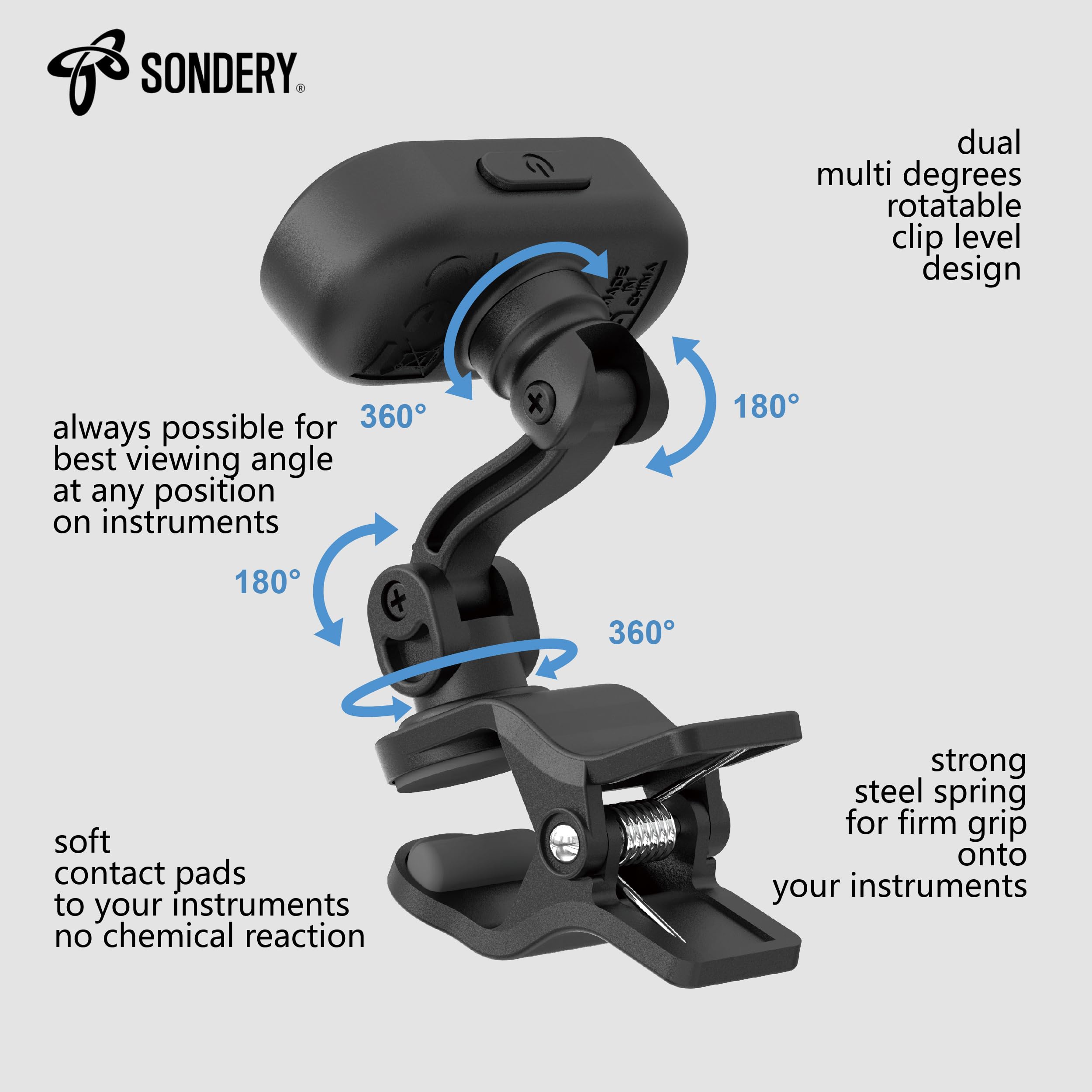 Sondery Guitar Ukulele Tuner Clip On Rechargeable, Easy To Read Simple Tft Screen Extremely Fast And Accurate Tuning, Headstock