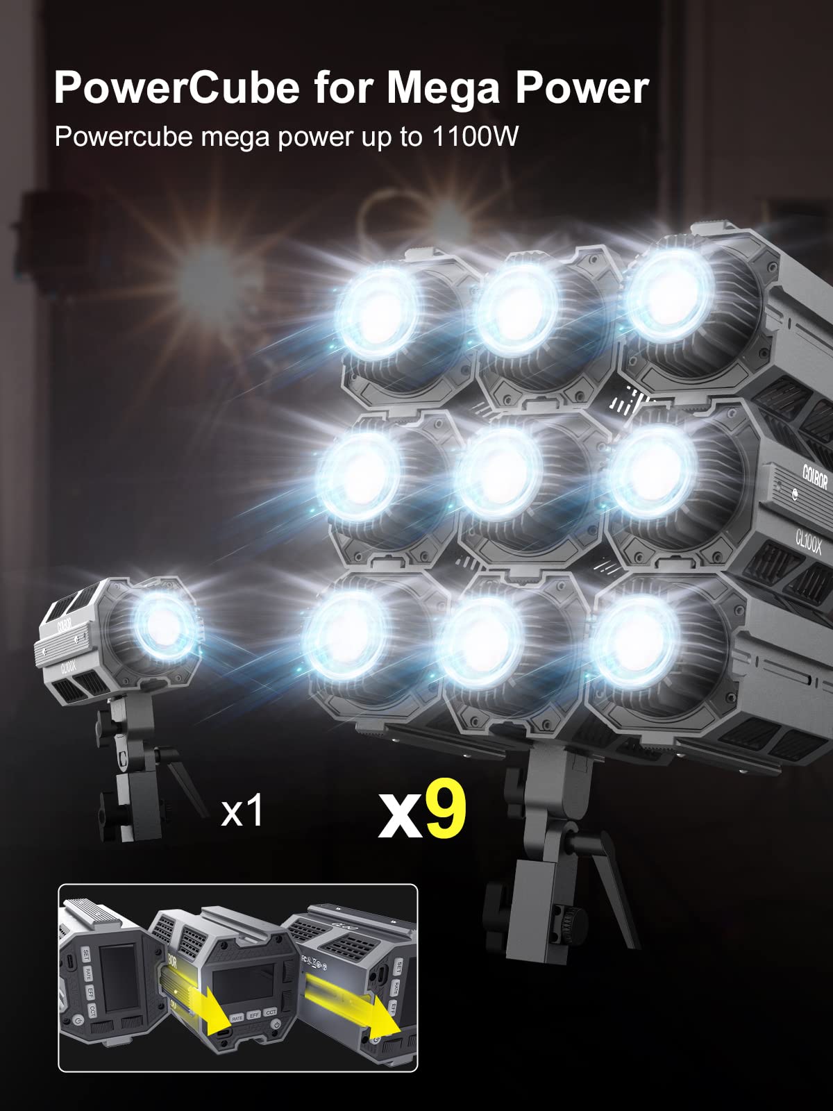 Video Light, Colbor Cl100X 110W Bi Colour Video Light 2700K 6500K Cri97+ Cob Continuous Aluminium With Bowens Mount App Control