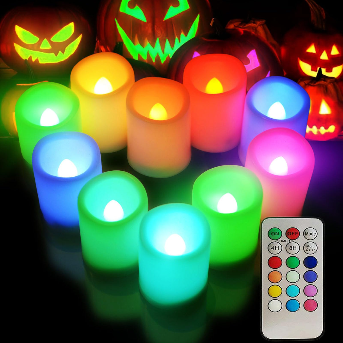 Multi Color Changing Votive Flameless Candles With Remote And Timer - Battery Operated Led Tea Light Candles,Set Of 10 Colored F