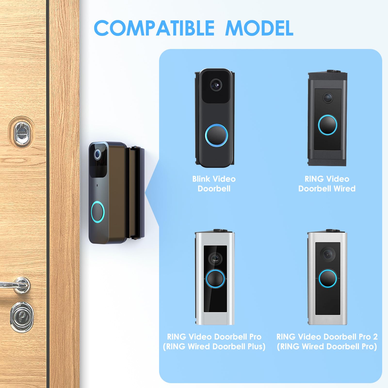 Kimilar No Drill Adhesive Angle Doorbell Mount Compatible With Blink Doorbell Mount, Rlng Video Doorbell Wired, Rlng Video Doorb