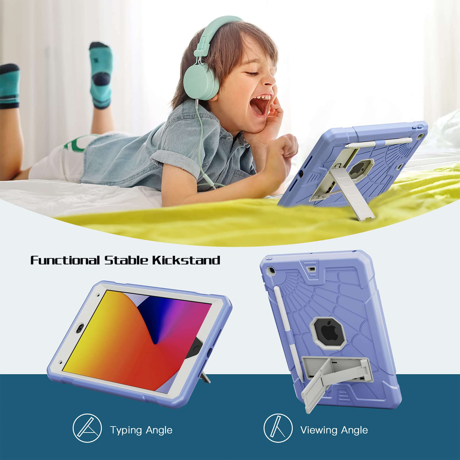 Tsqqst Ipad 10.2 Case For Kids With Pencil Holder 2021 2020 2019 | Ipad 9Th Generation Case With Glass Screen Protector+Stand |