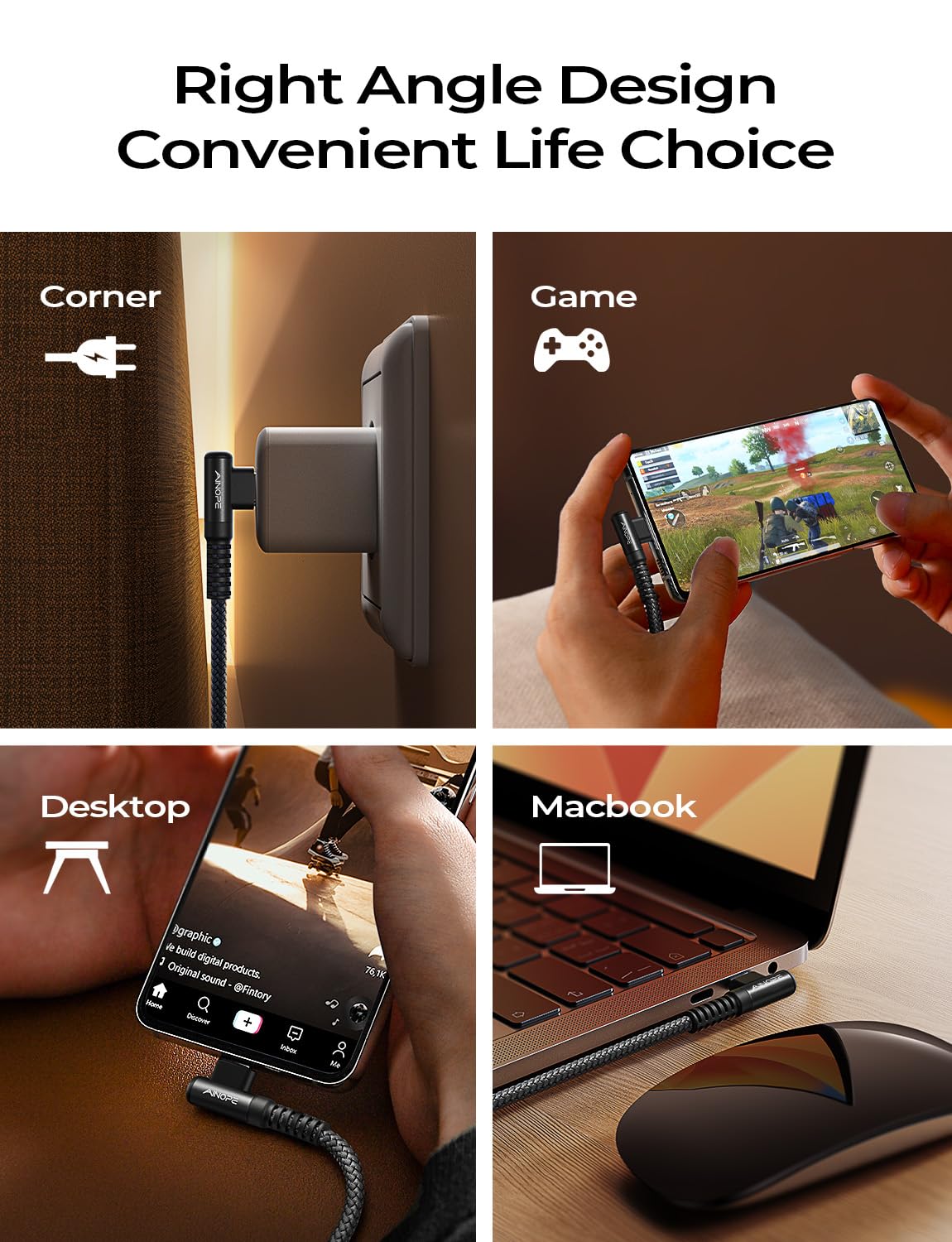 Ainope 240W Usb C To Usb C Cable Fast Charging 15Ft,Right Angle Fast Type C Charging Cable Fits Iphone 16 Pro Max Plus,Iphone 15