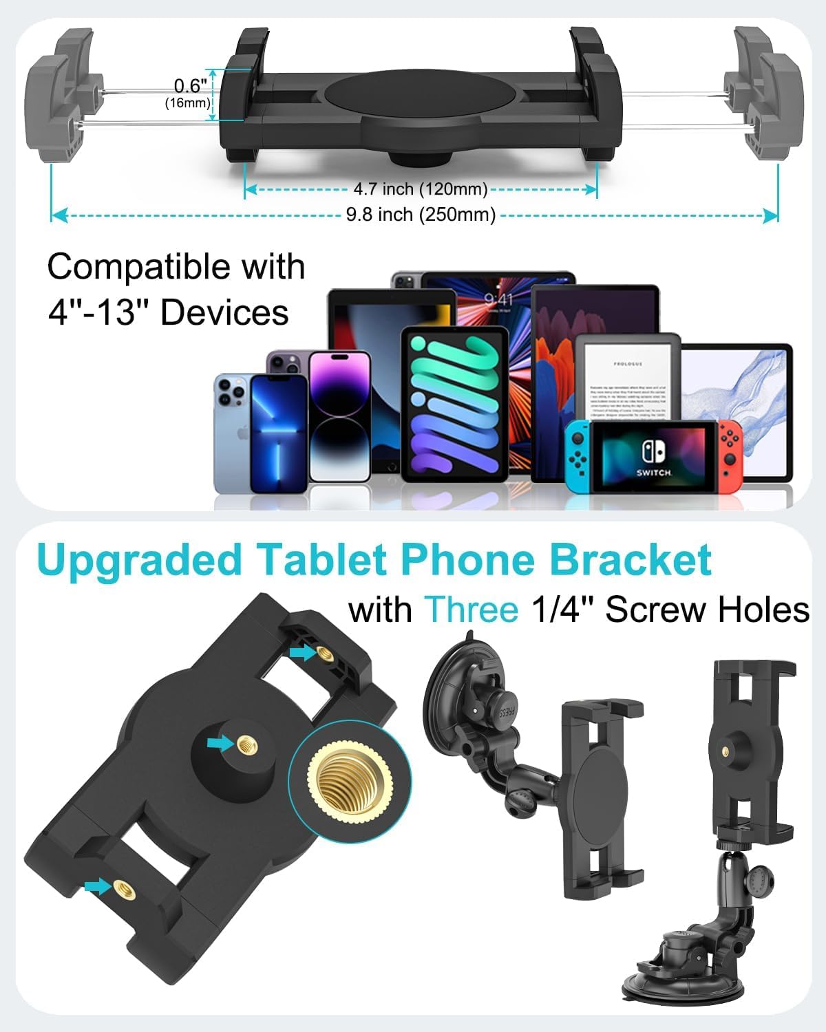 Dosvsi Windshield Car Tablet Mount, Heavy Duty Window Dashboard Tablet Holder, 95Mm Powerful Suction Mount For Ipad Pro 12.9 11