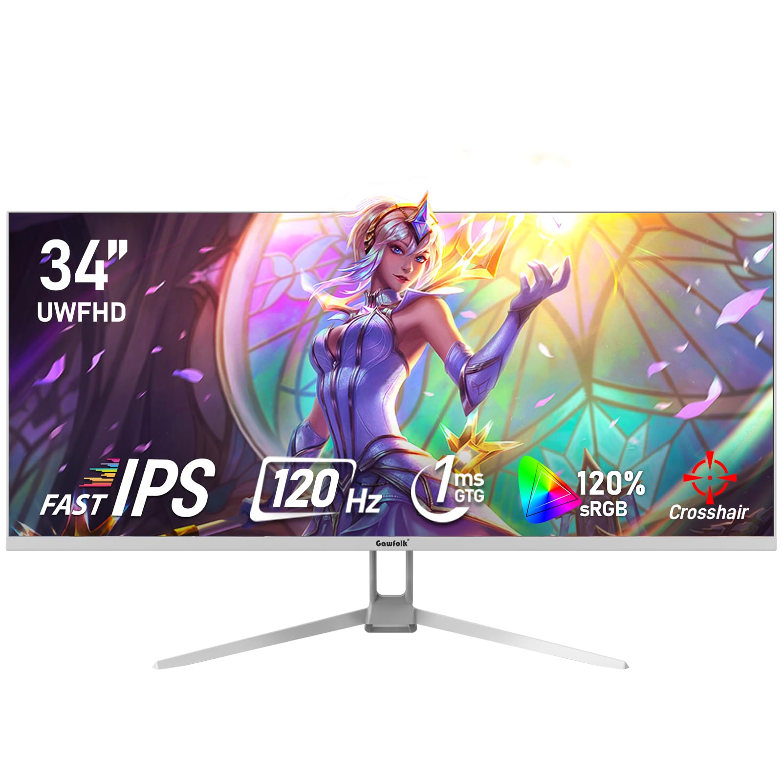 Gawfolk 34 Inch IPS Ultrawide 120Hz Gaming Computer Monitor, 21:9 UWFHD (2560x1080) PC Screen, 120% sRGB, Adaptive Sync, 178 Vie
