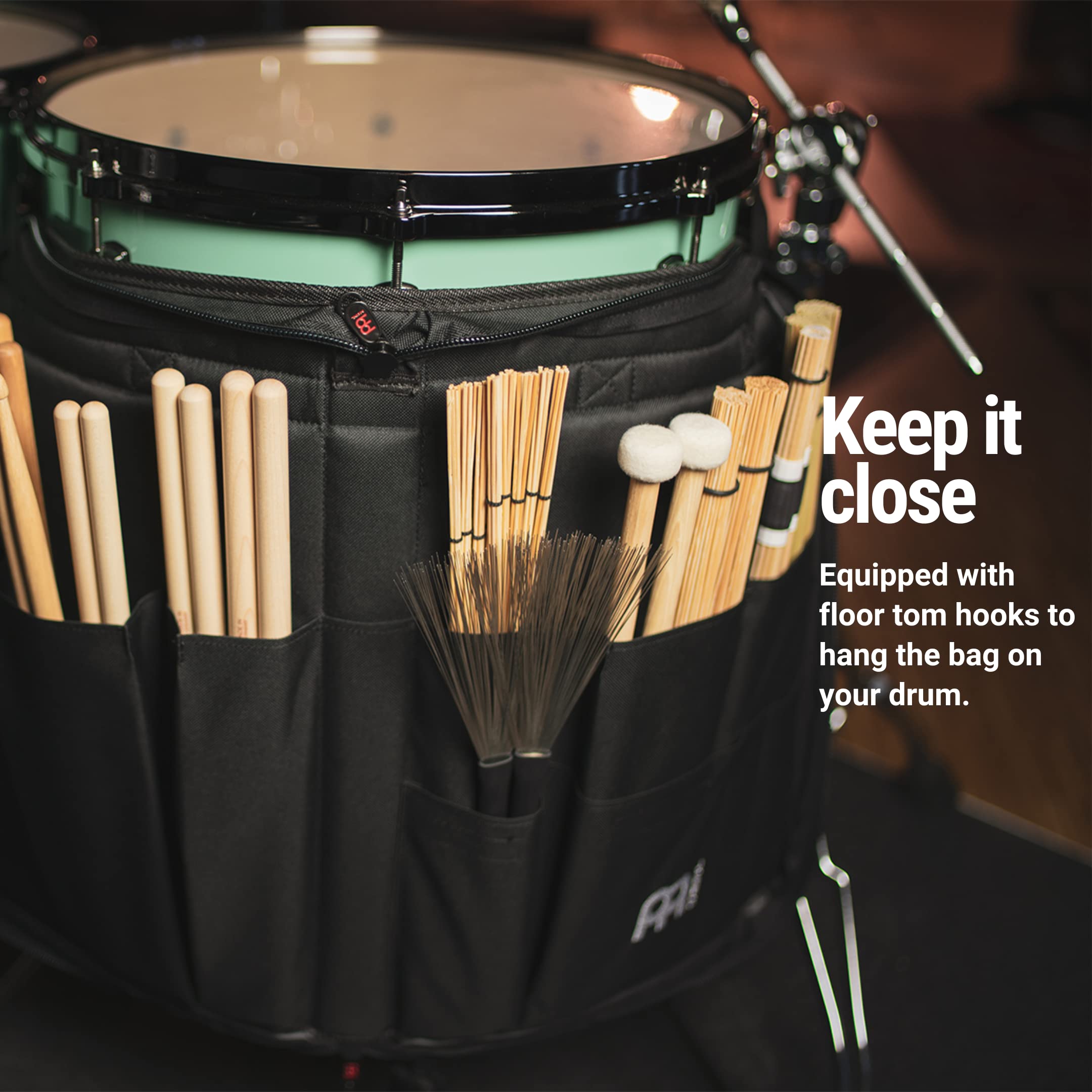 Meinl Cymbals Stick Professional Drumstick Sling Bag With Extra Wide Shape And Body Strap   Includes Floor Tom Hooks   Also For