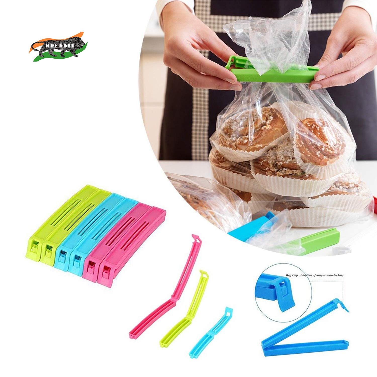 NOBILEA Multipurpose Food Snack Plastic Bag Clip Sealer/Packet Sealer Clamps/Manual Vacuum Bag Sealer/Food Pouch Clip/Bag Zipper