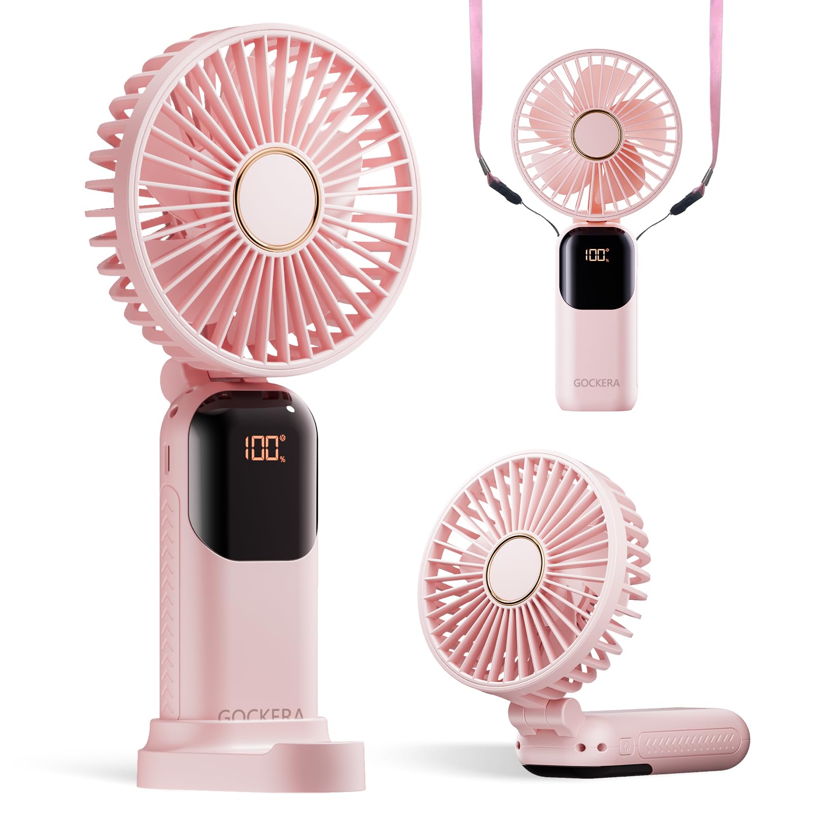 Gockera Portable Fan, 4200Mah Battery Operated Fan, 5 Speeds&Digital Display, 180 Foldable Makeup Fan For Women With Base, Handh