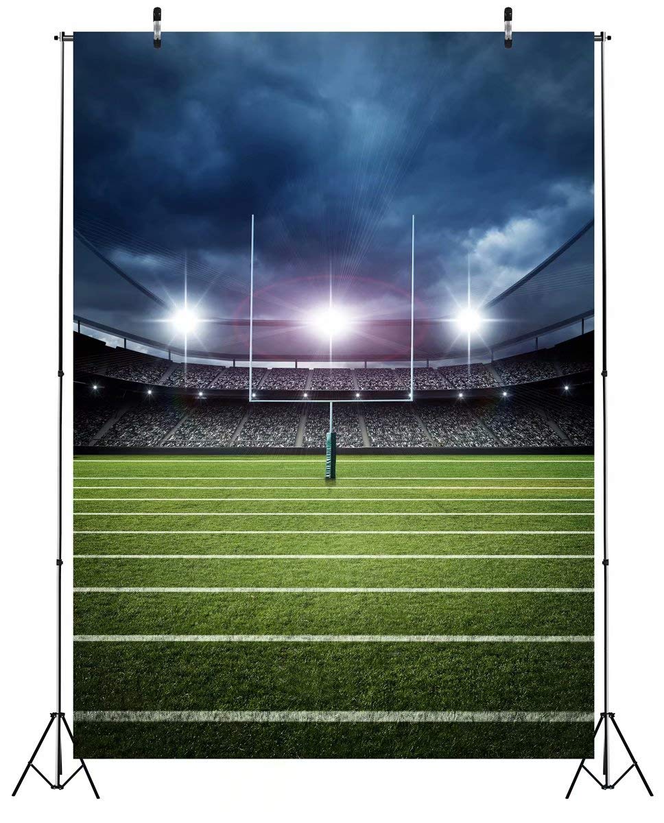 Beleco 5X7Ft Fabric Football Backdrop Green Football Stadium Sports Photography Backdrop For Football Theme Baby Shower Birthday