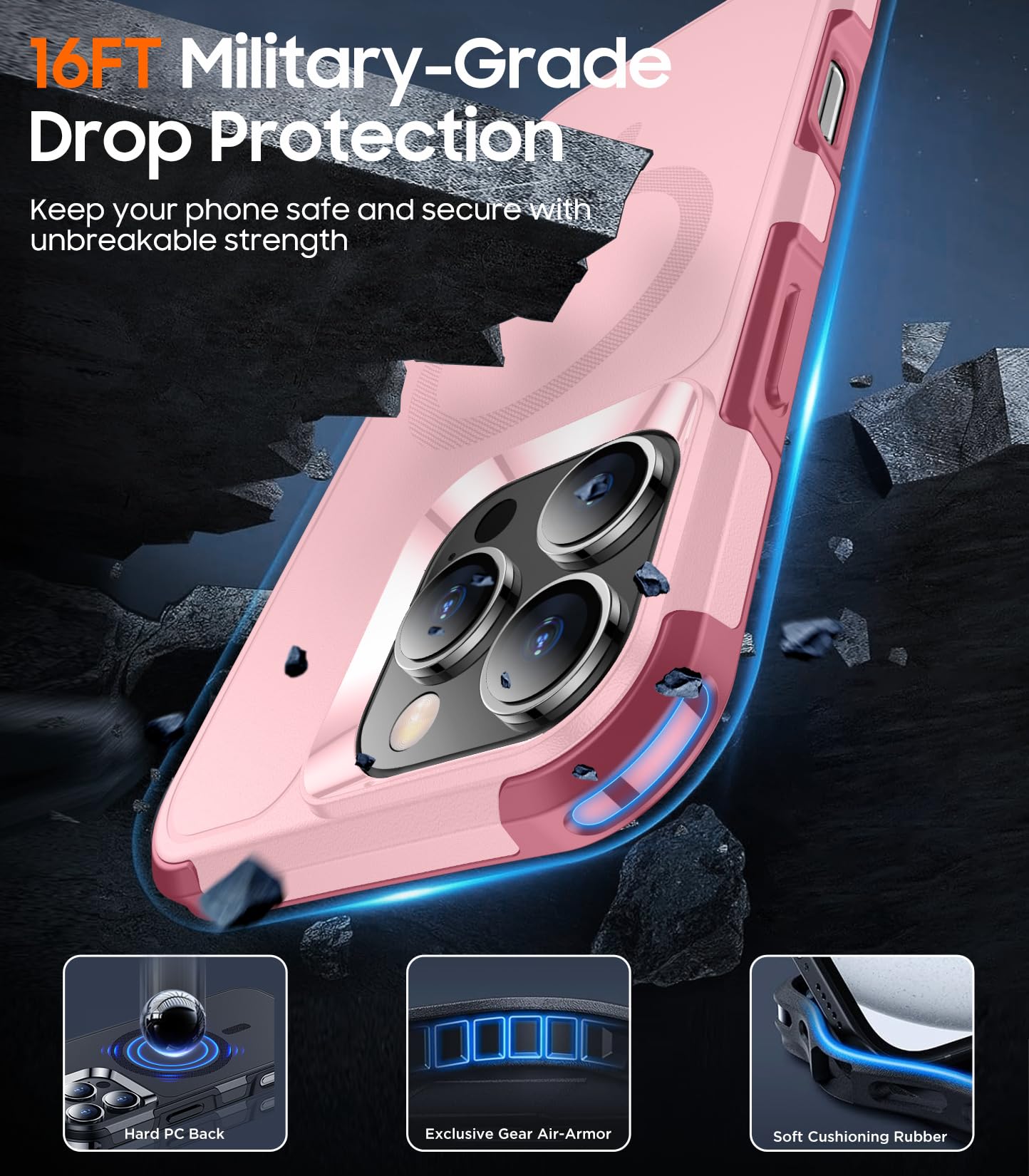 Temdan Designed For Iphone 16 Pro Max Case Magnetic, [Compatible With Magsafe][Military Grade Drop Protection] Dropproof Heavy D