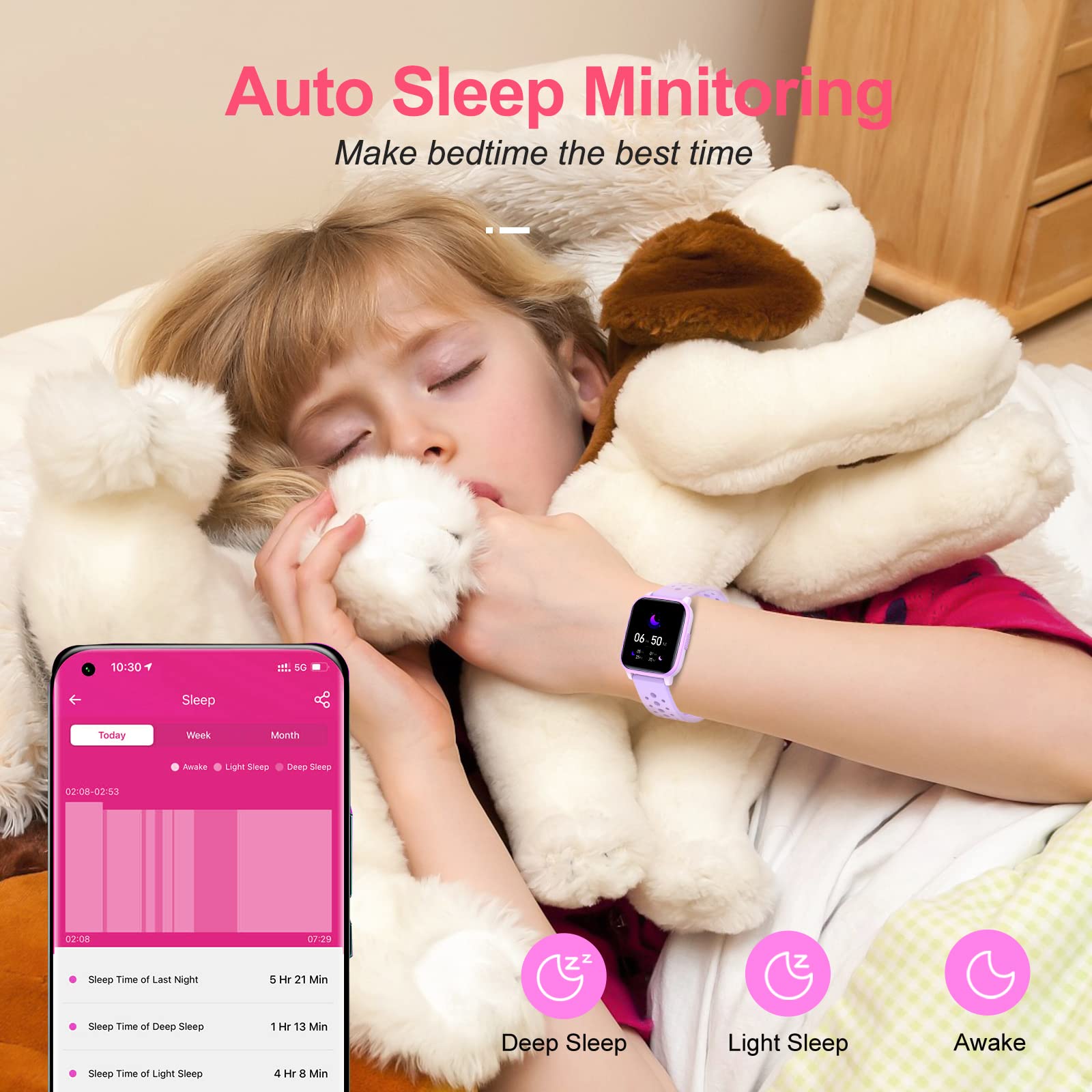 Hengto Kids Smart Watch With 20 Sports Modes, Fitness Tracker For Girls Boys Age 6+ With Sleep Monitor, Step Counter, Alarm Cloc