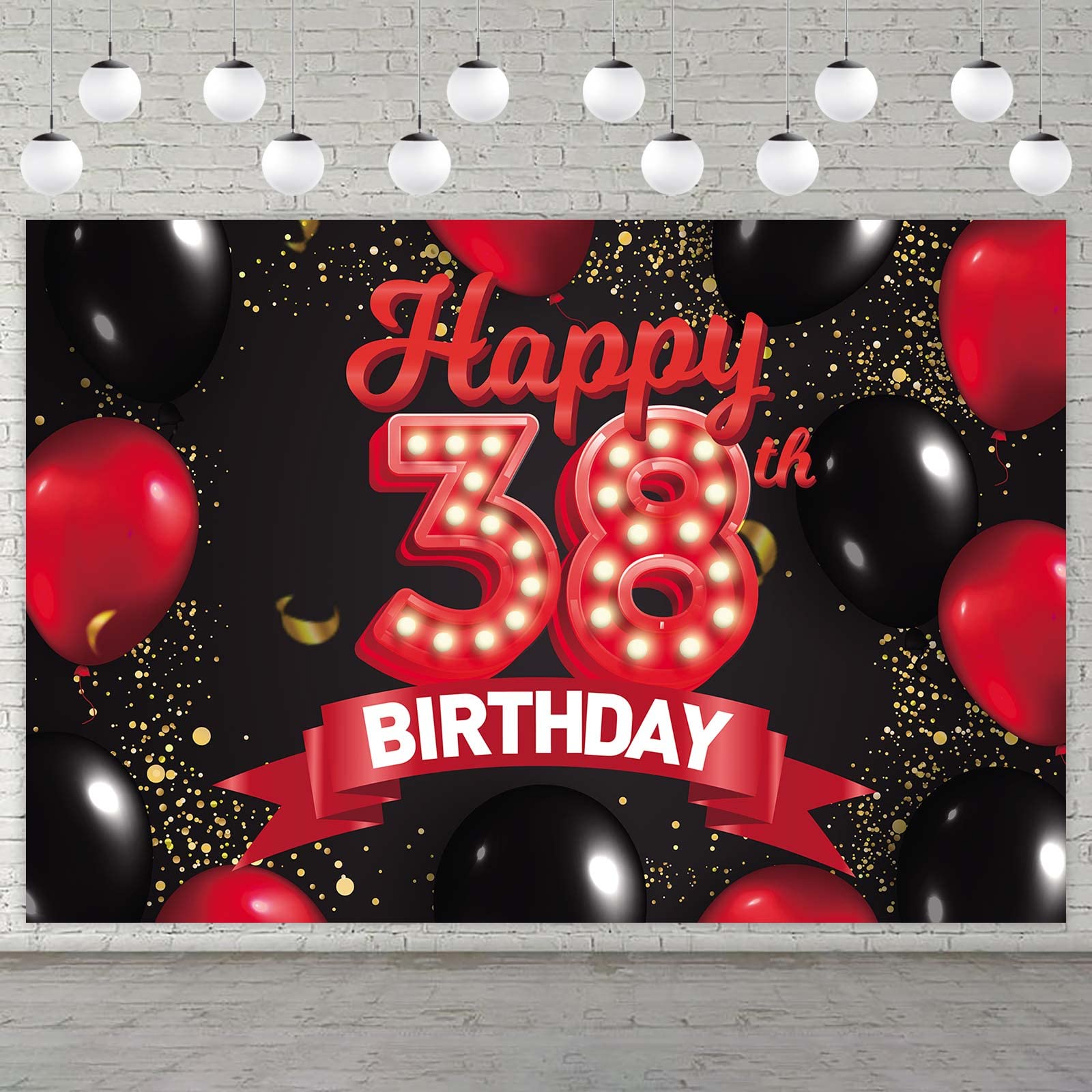 Happy 38Th Birthday Red And Black Banner Backdrop Decorations Balloons Theme Decor For Girls Women Princess 38 Years Old Birthda