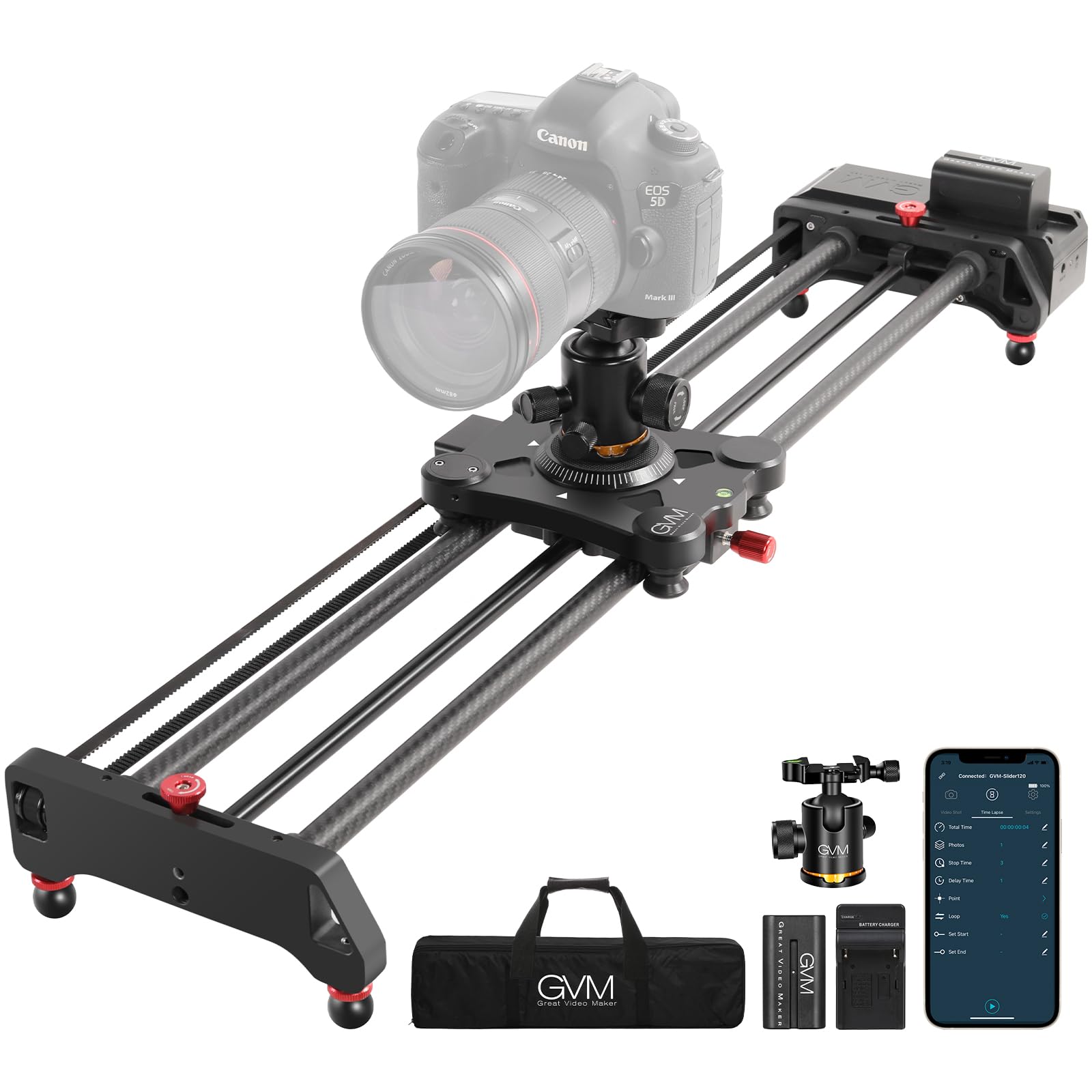 Gvm Motorized Camera Slider,31'' Wireless Carbon Fiber Dolly Rail Camera Slider With App Control, Motorized Time Lapse And Video
