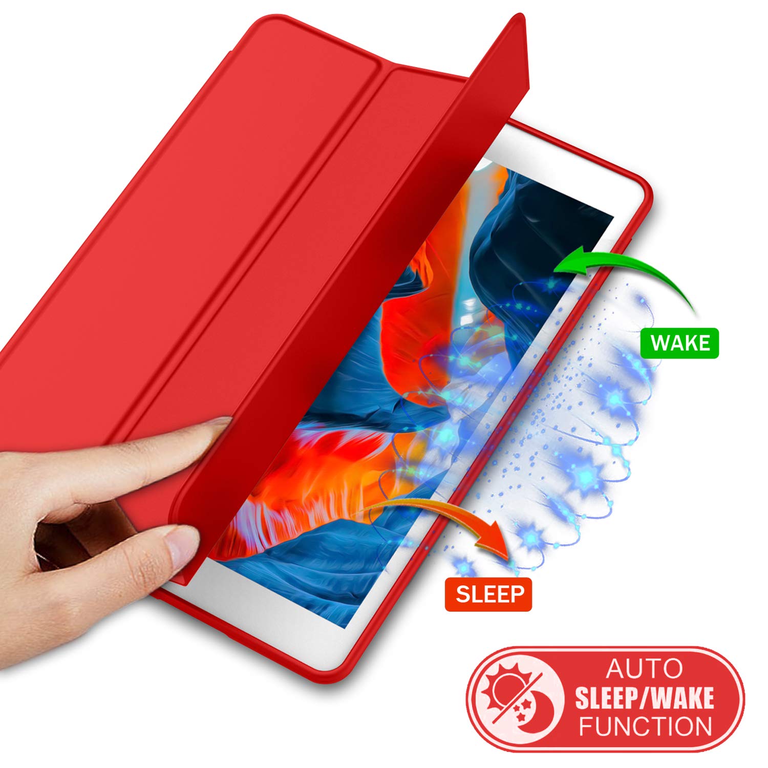 Imieet Ipad 9Th Generation Case 2021/Ipad 8Th Generation Case 2020 10.2 Inch With Pencil Holder, Ipad 7Th Gen 2019 Case With Soft Baby Skin Silicone Back, Auto Wake/Sleep Cover (Red)