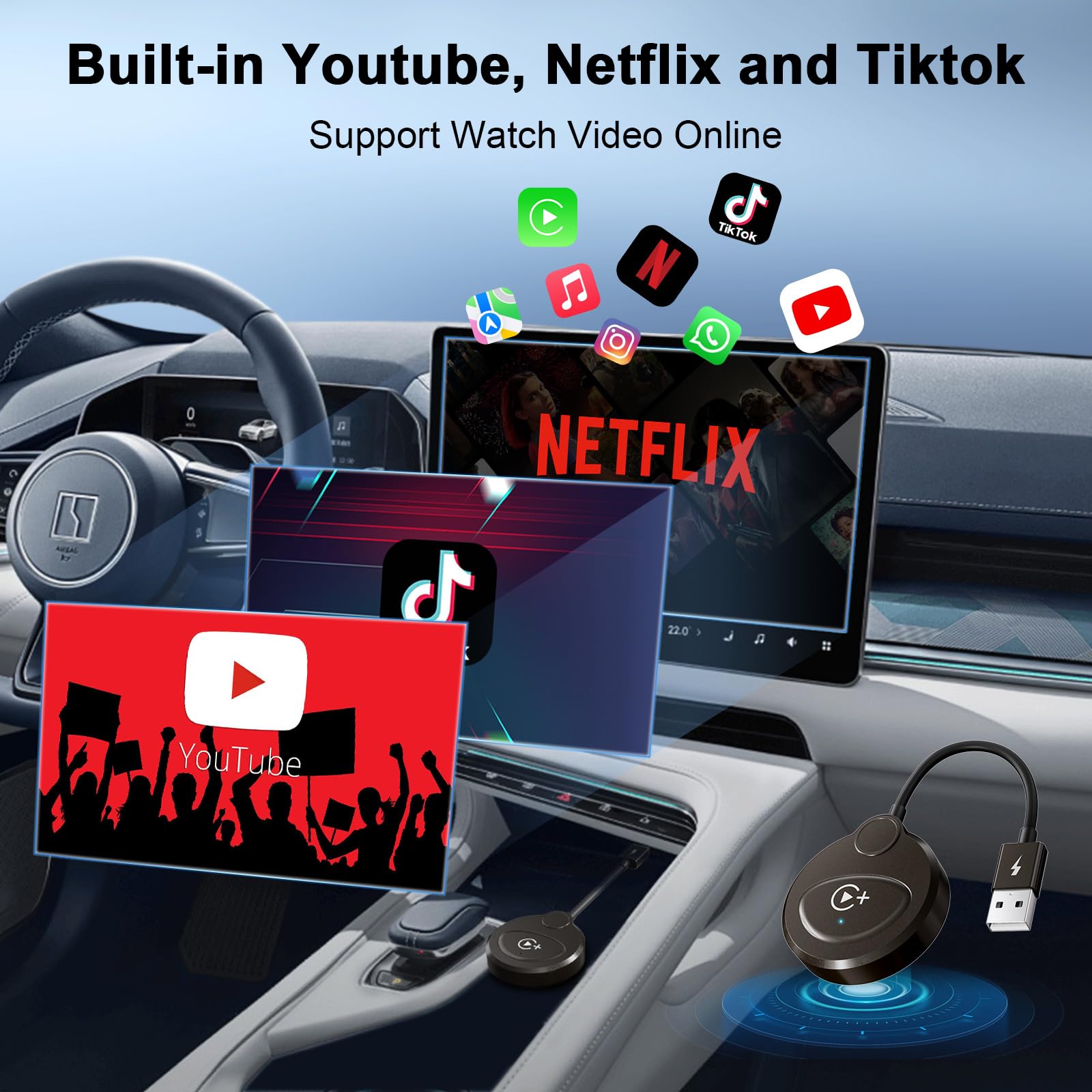 Anytrox Wireless Carplay Adapter Built In Youtube Netflix,Carplay Wireless Magic Box For Wired Carplay To Wireless Support Youtu