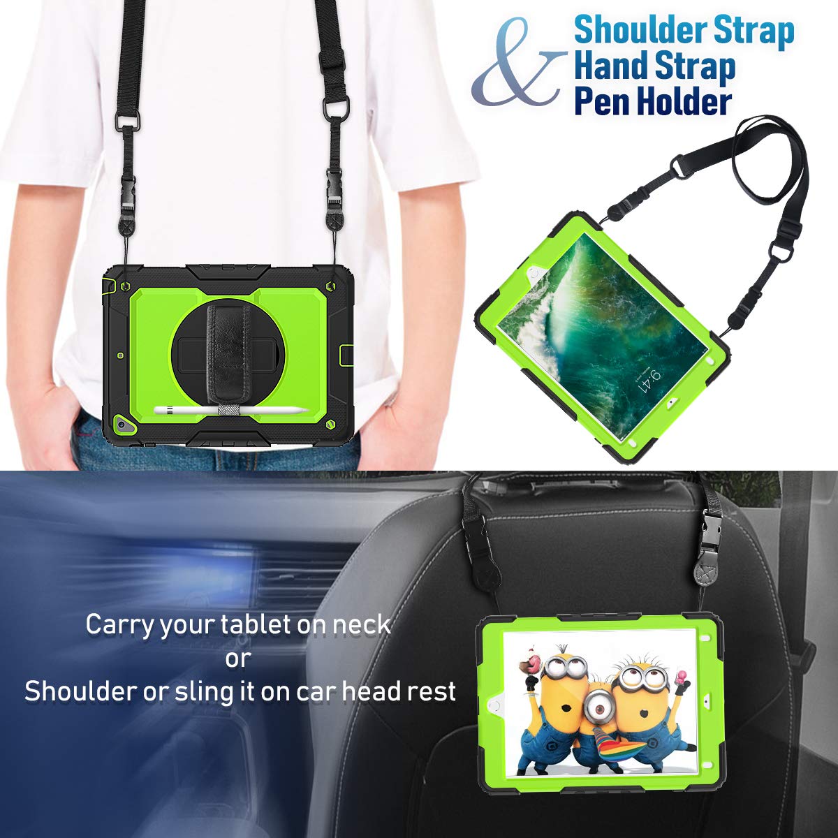 Timecity Case For Ipad 6Th/ 5Th Generation 9.7 Inch 2018/2017 Case With Rotating Stand Handle Strap, Full Body Silicone+Pc Durab