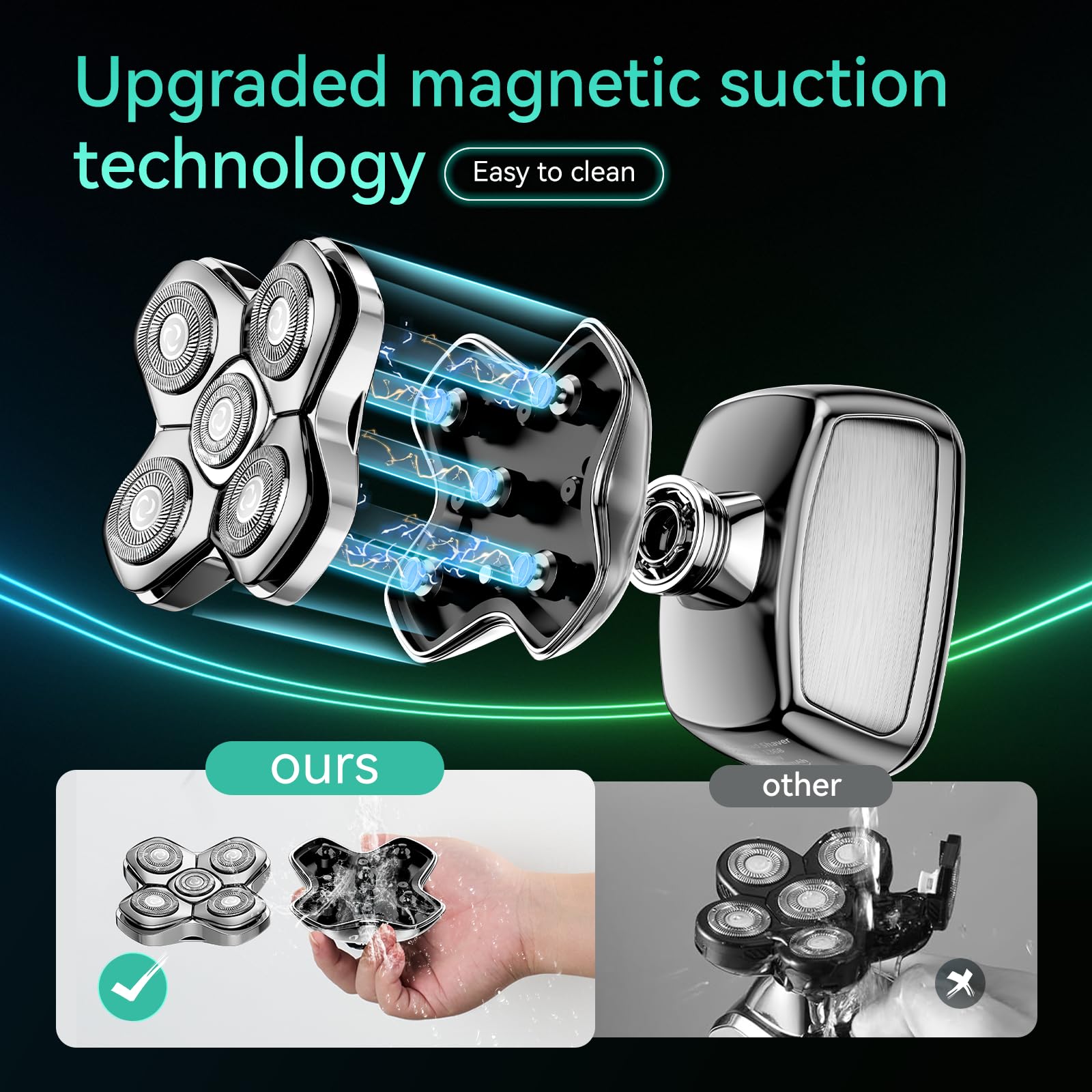 5D Head Shavers For Bald Men   6 In 1 Kensen Upgraded Magnetic Head Electric Razor For Men, Wet/Dry Electric Shavers For Mens Ip