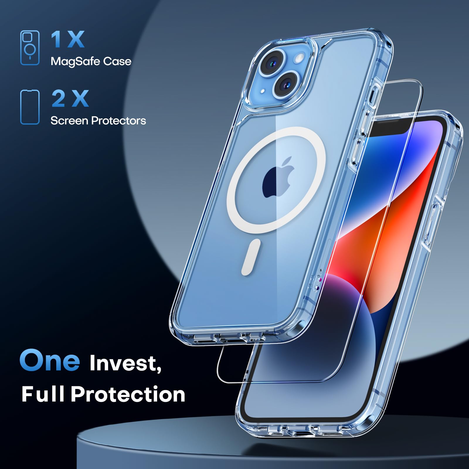 Tauri 3 In 1 For Iphone 14 Plus Case, Compatible With Magsafe [Not Yellowing] With 2X Screen Protector, Military Grade Protectio