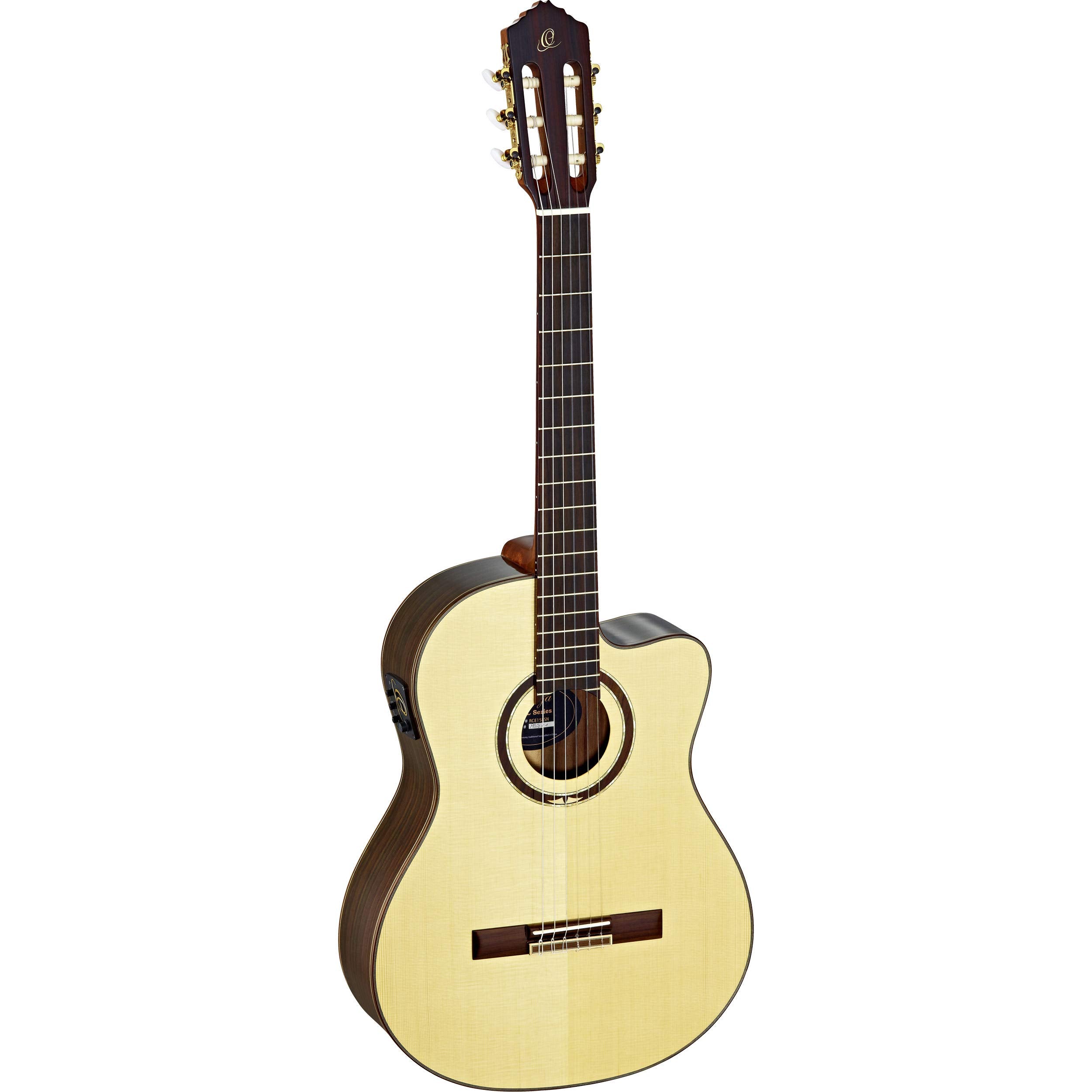 Ortega Guitars 6 String Performer Series Solid Top Slim Neck Acoustic-Electric Nylon Classical Guitar w/Bag, Right (RCE158SN)