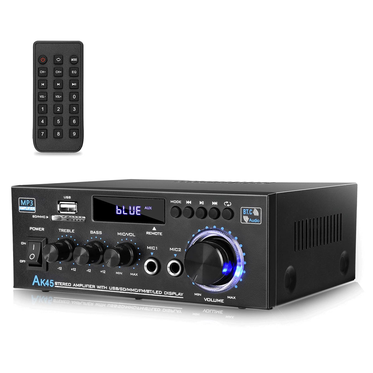 Daakro Ak45 Amplifier Stereo Receiver Bluetooth 5.0 Power Amp 2 Channel 300W Home Audio Amplifier W/Usb/Sd Card/Bt/Mic Input For