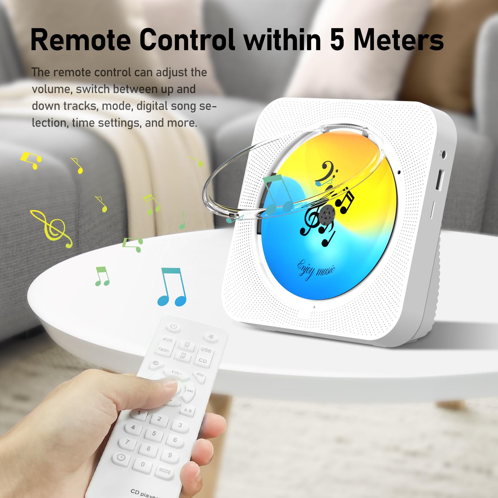 Cd Player Portable With Bluetooth 5.1 Transmitter And Reciever Desktop Cd Player With Hifi Sound Speakers,Remote Control,Dust Co