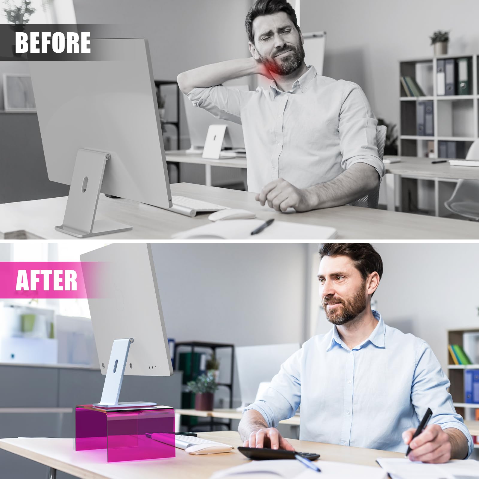 Nihome Iridescent Acrylic Computer Monitor Stand, Acrylic Laptop/Pc/Desktop Stand Riser For Desk, Durable, Ergonomic Design, Spa