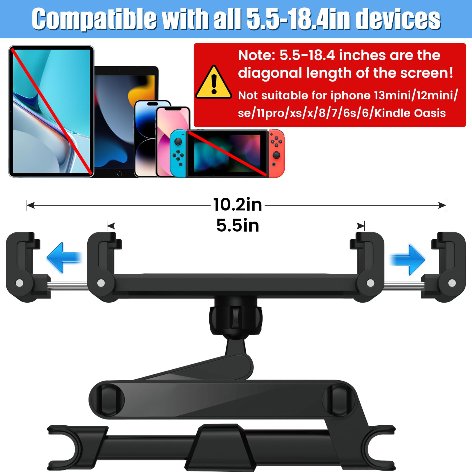 Najiaxiaowu Tablet Holder For Car,Ipad Headrest Mount For 5.5 18.4 Inch Tablet/Ipad/Phones Car Tablet Holder With 360Rotating Ad
