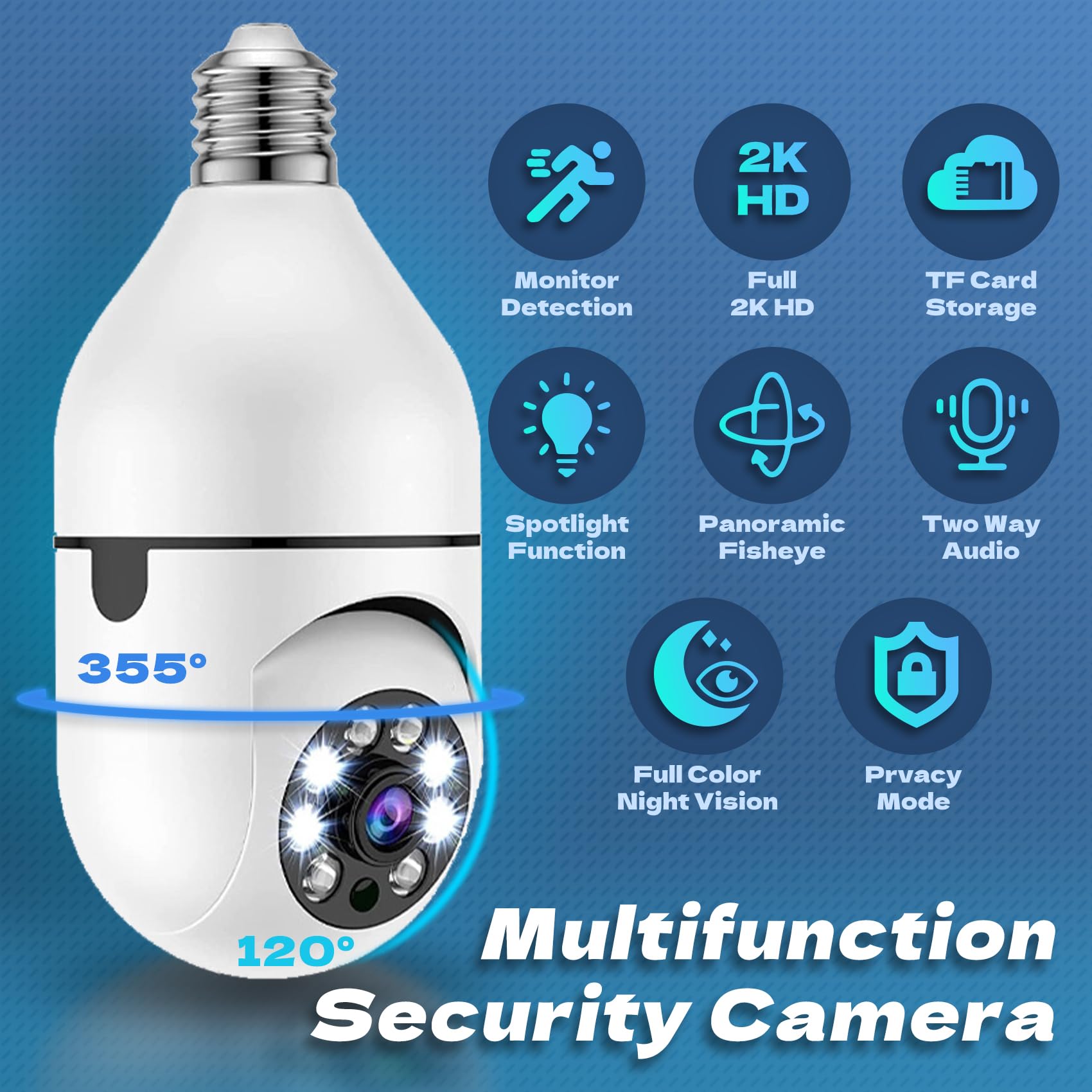 Mcj 2K / 3Mp Light Bulb Security Camera, 5G & 2.4G Wifi Security Camera Wireless Outdoor Indoor 360 Camera For Home With Color N