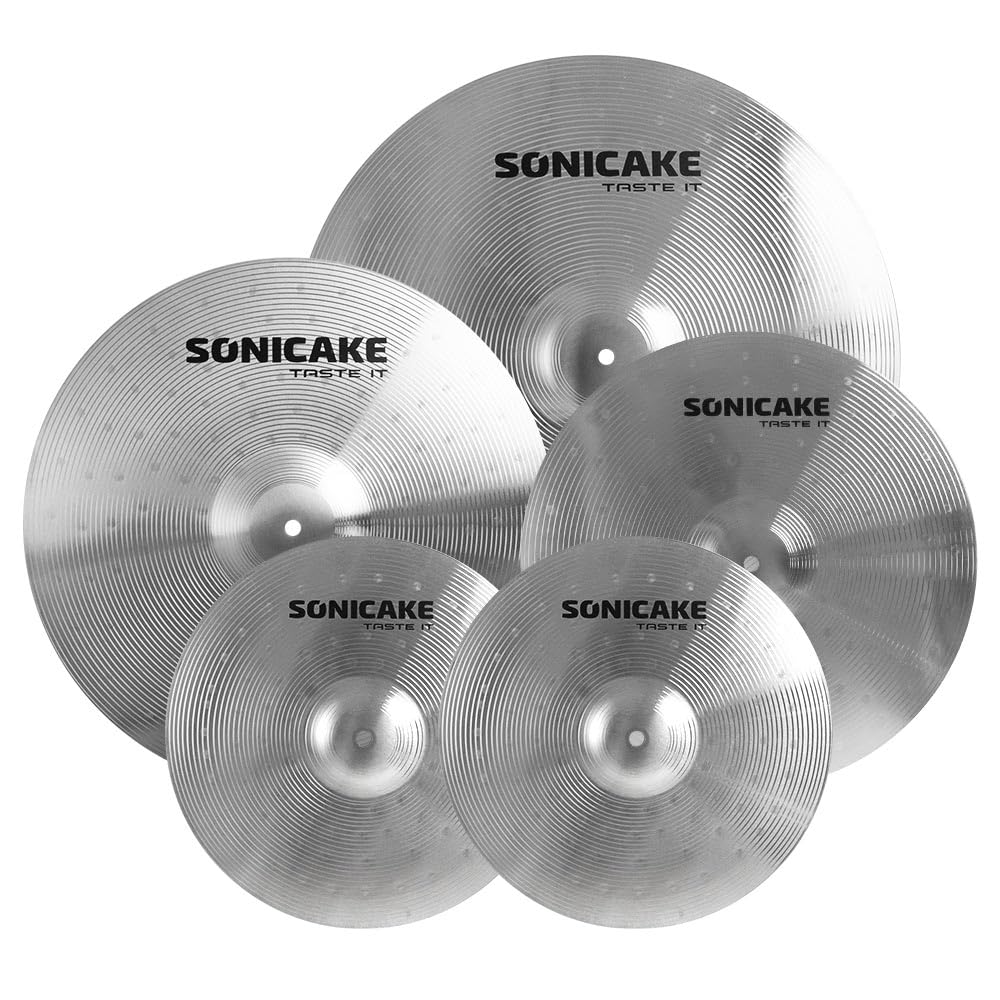 Sonicake Cymbal Pack Alloy Cymbals Drum Cymbal Set 14''Hi Hats+16''Crash+18''Crash+20''Ride 5 Pieces, Sliver