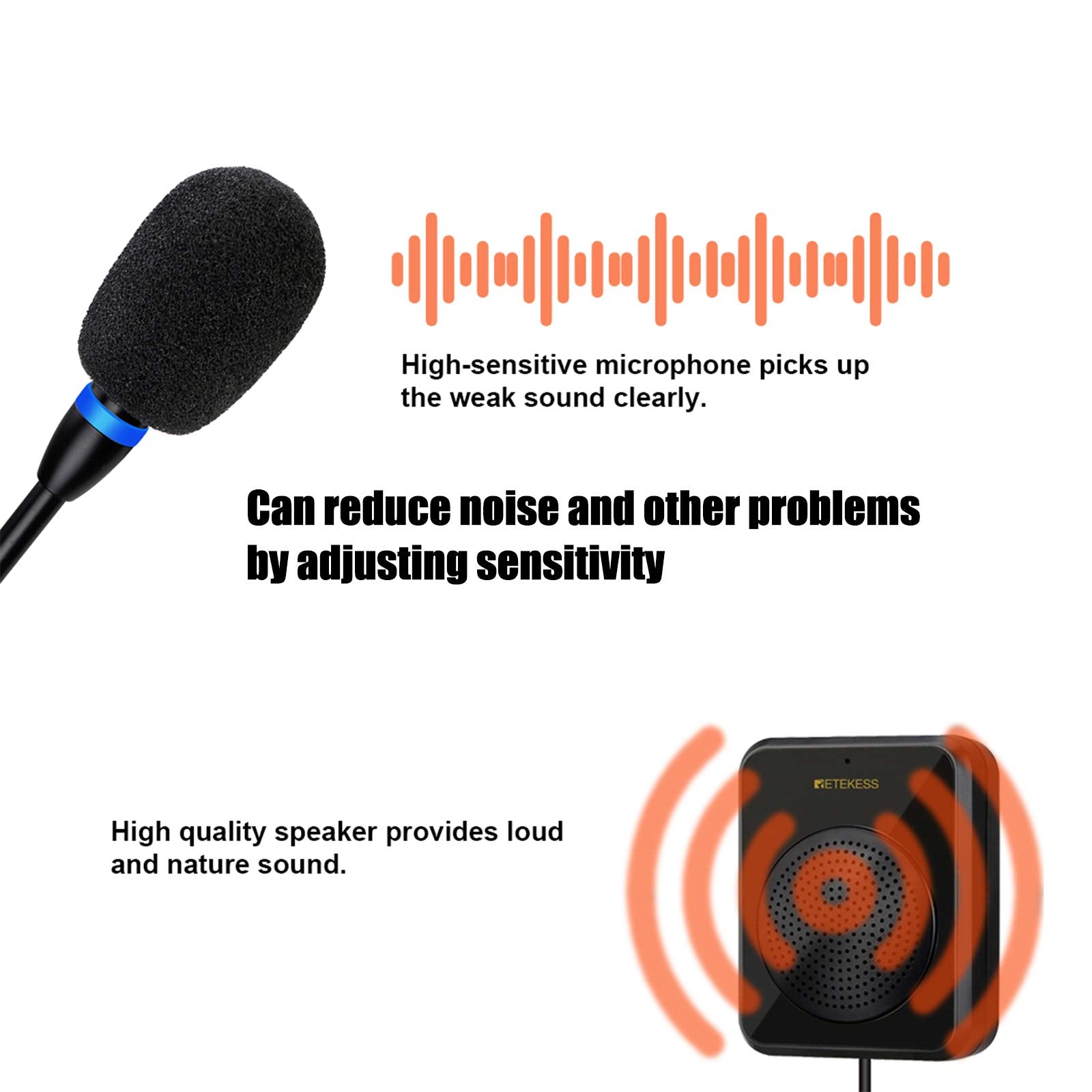 Retekess Tw106 Window Intercom, Loud Speaker, Support External Microphone, Intercom System For Business, School, Hospital, Store