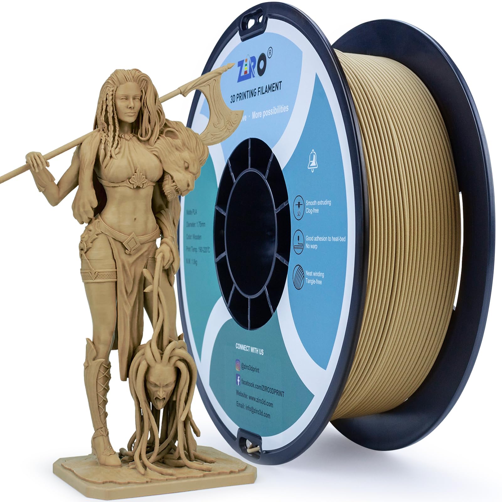 Ziro Matte Pla Filament 175Mm,1Kg 3D Printer Filament,High Toughness Pla,Dimensional Accuracy +  003Mm,Matte Pla Wood