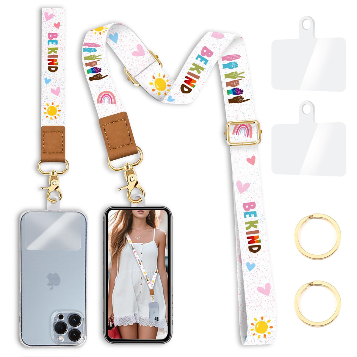 Yonlevres Phone Lanyard Crossbody With Wrist Strap, Be Kind Cell Phone Lanyards For Around The Neck Wristlet Adjustable Phone St