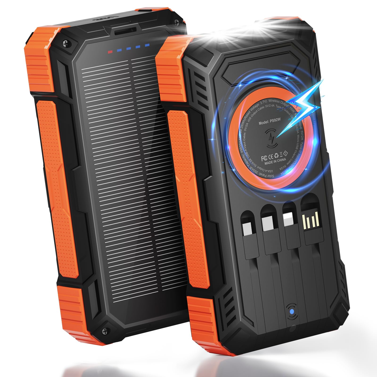 ERRBBIC Solar Charger Power Bank 49800mAh, 22.5W Portable Charger, 15W Wireless Charging, Solar Panel Charger, Built-in Four Cab