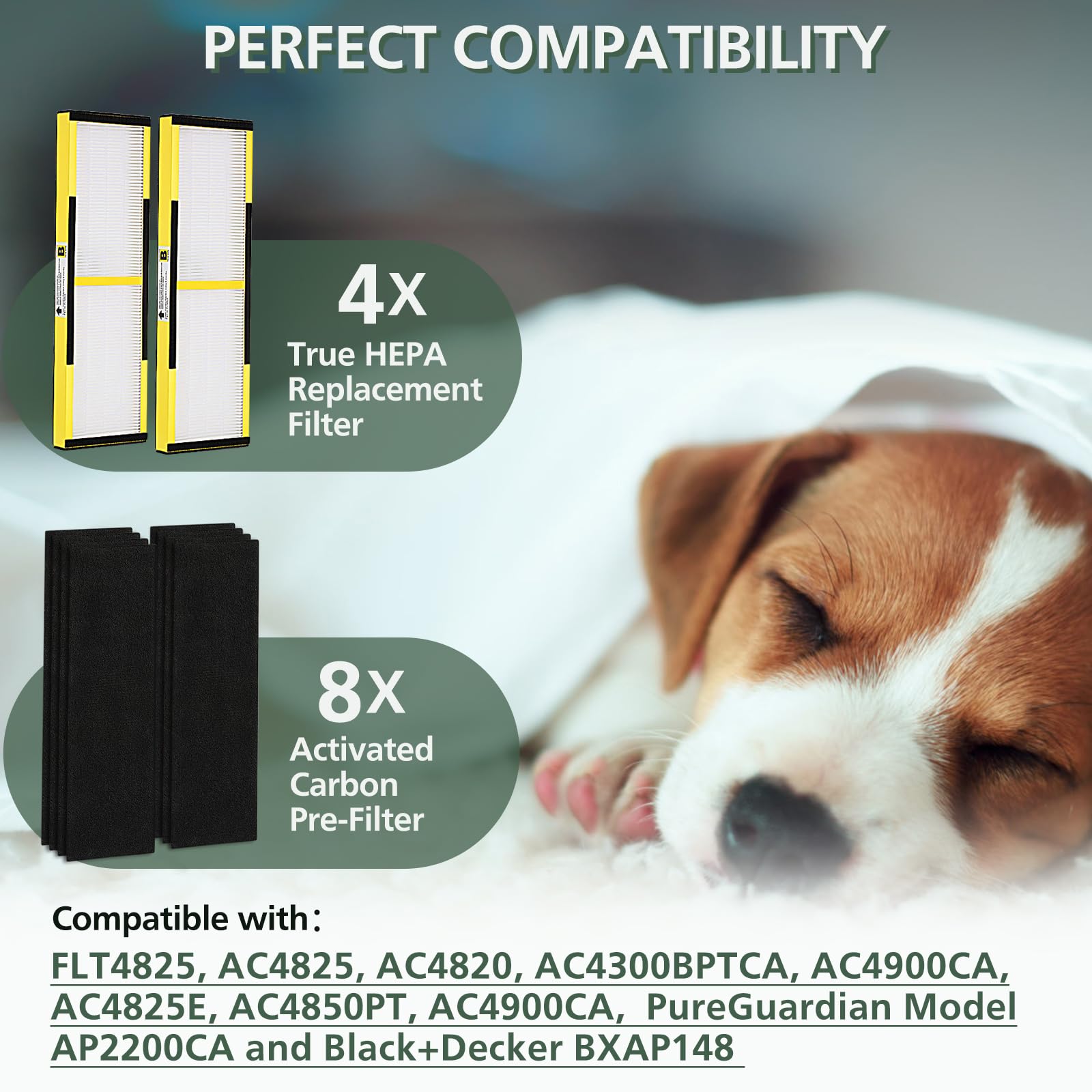 Flt4825 Hepa Filter B Replacement   Compatible With Guardian Air Purifier Ac4825 Ac4300 Ac4800 Ac4900 Ac4850, 4 Pack Pet Friendl