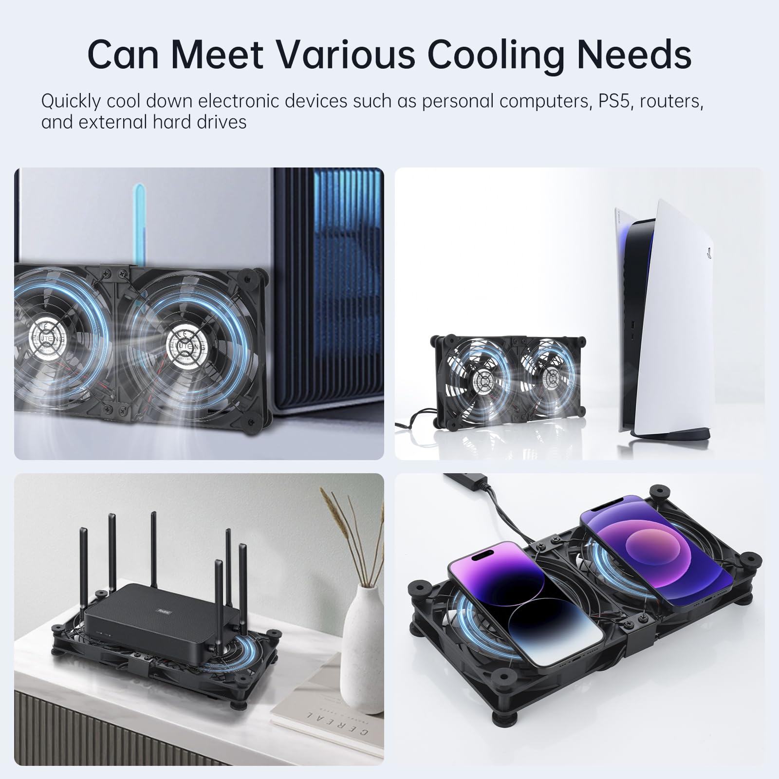 Eluteng Dual Ac Usb Computer Fan 140Mm Usb Fans For Cooling 3 Speed Control 12V Computer Fan With Ac Plug For Laptop Receiver Dv